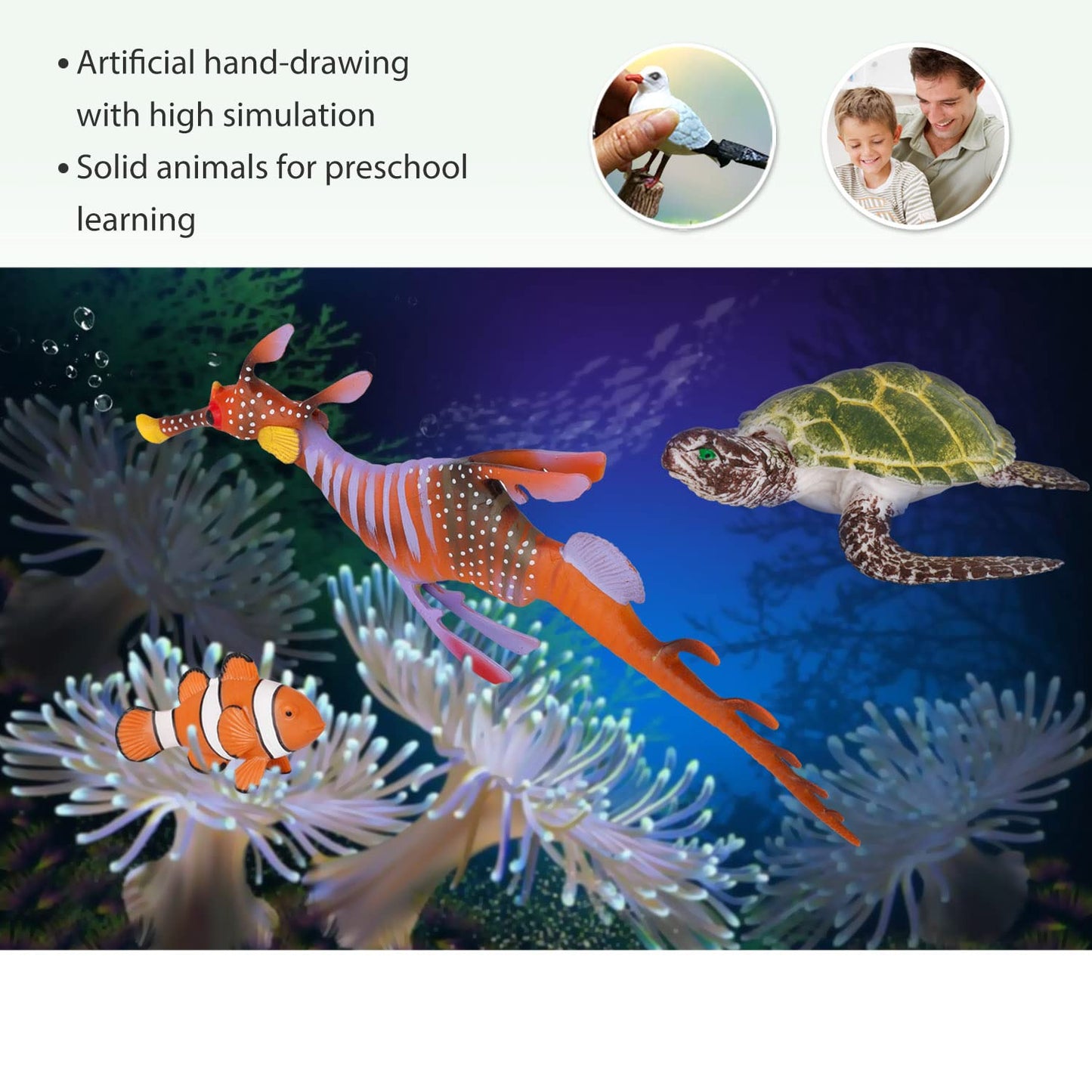 Volnau Sea Creature Toys Figures 7PCS Indian Ocean Shark Animal Figurines for Toddlers Kids Christmas Decoration Gift Plastic Fish Preschool Pack and Bath Set