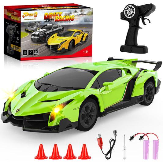 Innofans Lamborghini Remote Control Car, Officially Licensed 1:24 Scale 2.4GHz RC Drift Car Toys with Headlight PCS, Lambo Hobby Rc Cars for Boy Girl 4-12 Years Old, Birthday Gift (Green)