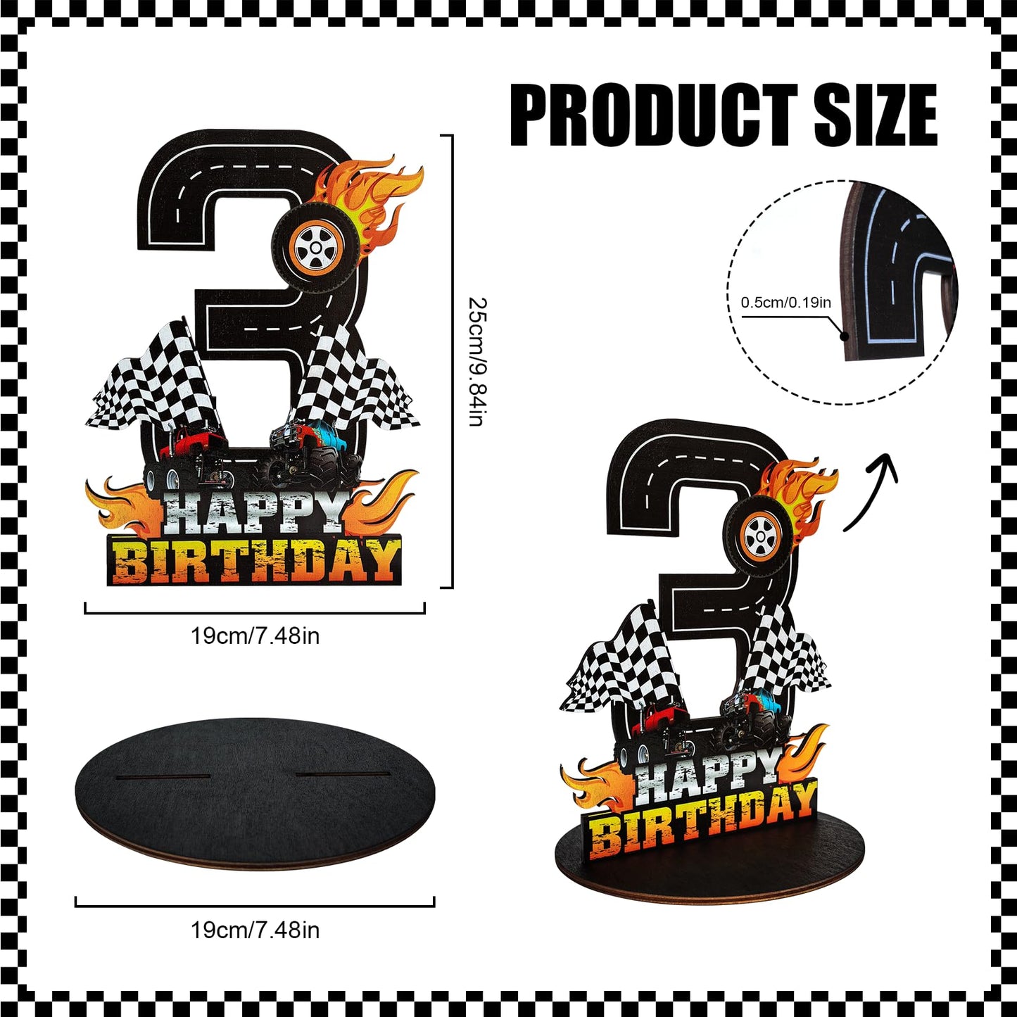 Truck Birthday Number Sign Centerpiece, Truck Wooden Decoration Photo Props for Truck Birthday Decorations (3rd)