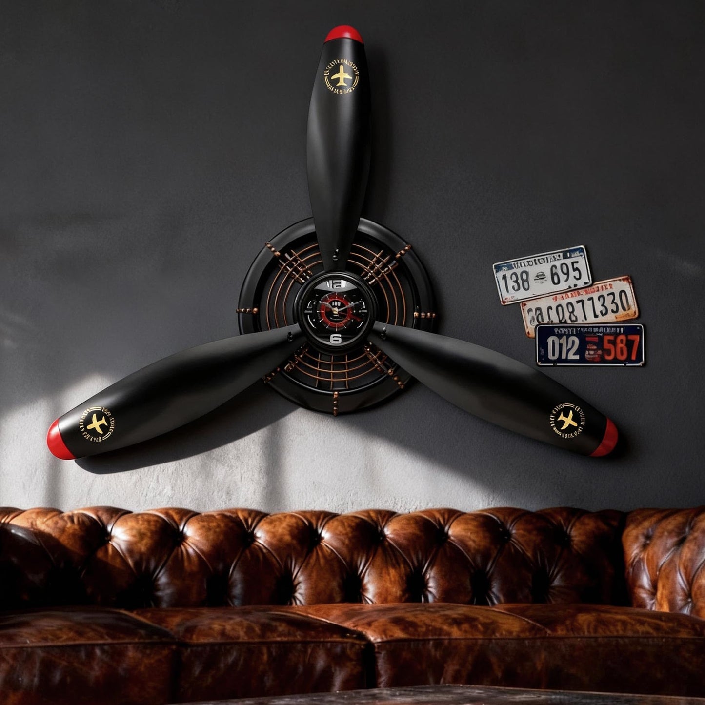 GLOWMIRTH Airplane Wall Art,Aviation Décor,Unique Wall Sculptures,Pilot Gifts,Steampunk Metal Art for Kitchen, Bedroom, Living Room,Cool Clocks Battery Operated,Black