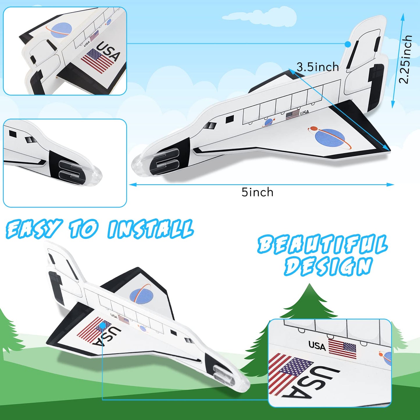 Lewtemi Set of 36 Gliders, Space Shuttle Toys Plane Flying Toys for Boys and Girls, Foam Airplane Glider for Outer Space Party Favors, Birthday Party Indoor and Outdoor
