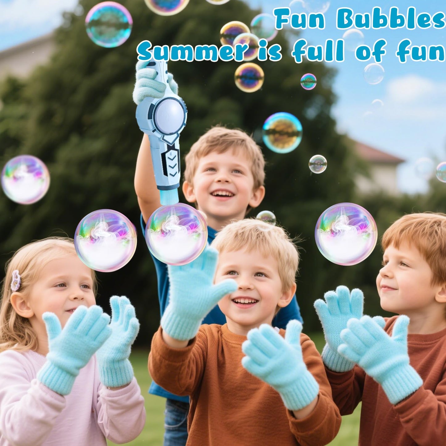 Palksky Fog Bubble Machine with Magic Smoke, Rechargeable Bubble Blower Make for Kids Toddlers, Unique Fog-Filled Interactive Bubbles for Outdoor/Indoor Birthday Party