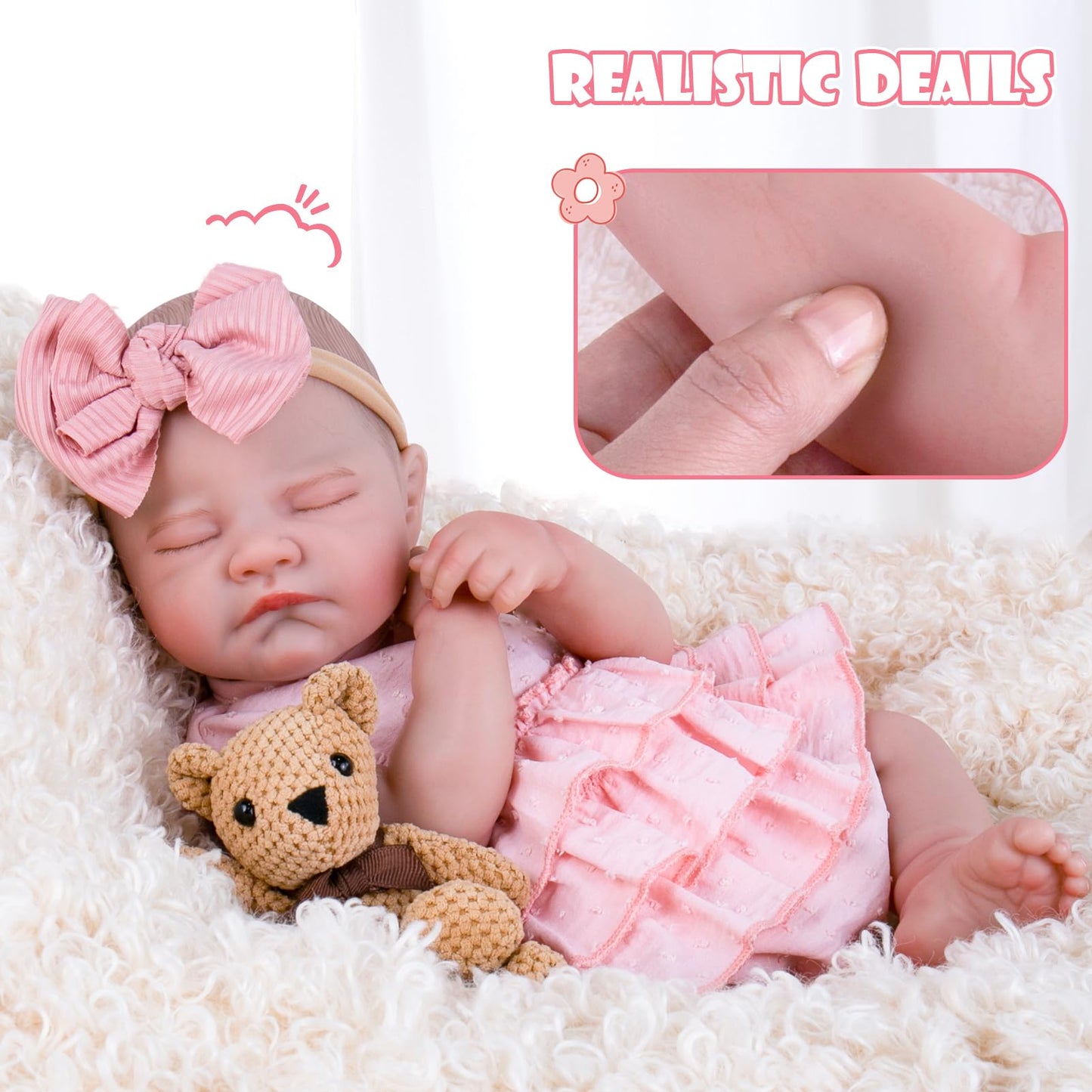 Aori 20" Realistic Reborn Baby Dolls – Lifelike Sleeping Newborn Girl Doll with Soft Weighted Body, Poseable Limbs, Full Feeding Set & Outfit – Cuddly Baby Gift for Girls 3+ and Collectors