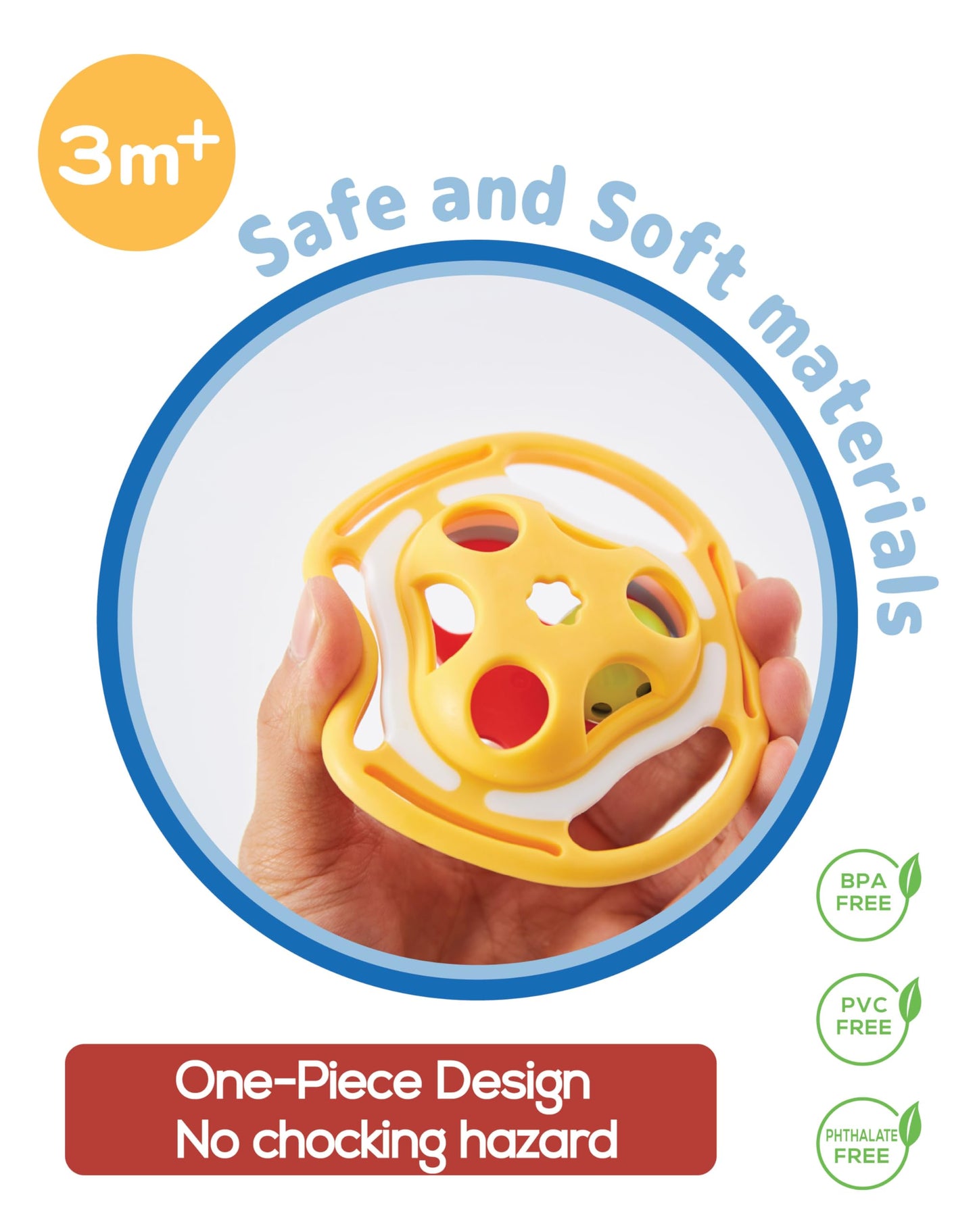 BaBeloved Bell Rattle Baby Teething Toys Multiple Sensory Montessori Baby Teether Toys Soft Food-Grade Teethers for Babies Rattling Teething Relief, Chew Toy for Babies 0-12 Months, BPA Free