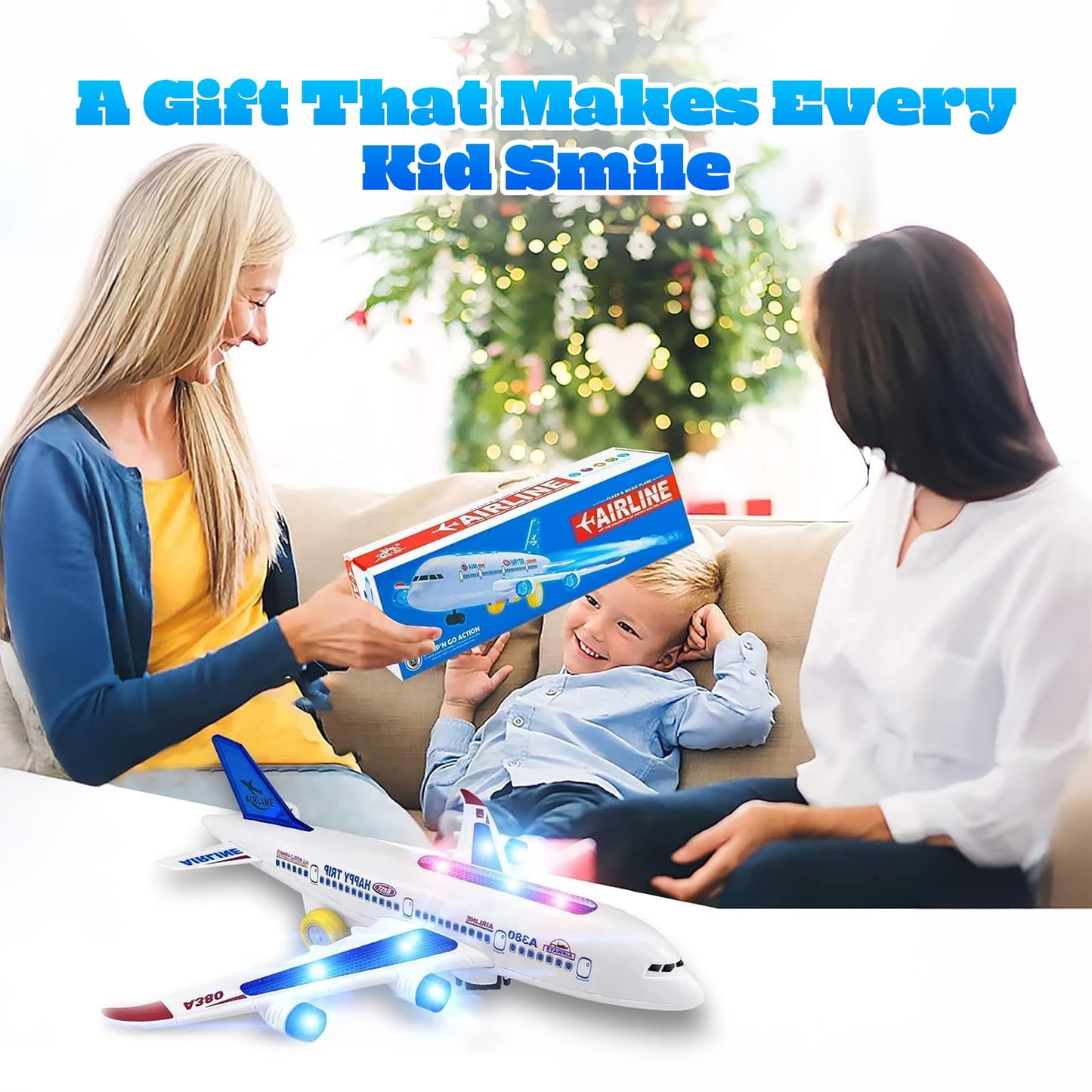AtomDream Tech Aeroplane Toy - Electric Aeroplane Toy with Flashing LED Lights & Sounds – Bump and Go Mechanism, Durable ABS Construction, for Kids Ages 3-8