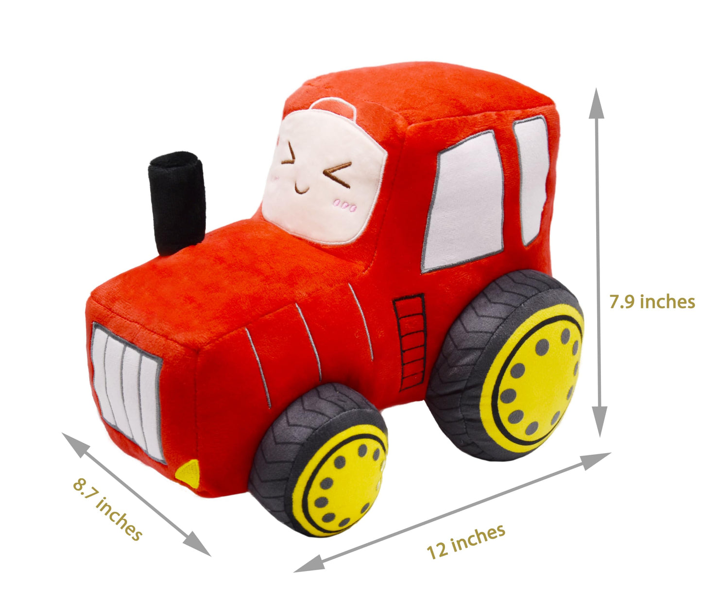 YONLIT Soft Plush Tractor Stuffed Truck Toy Super Cute Car Plushie Throw Pillow Excellent Gifts for Kids or Birthday Party 12 Inches (Red)