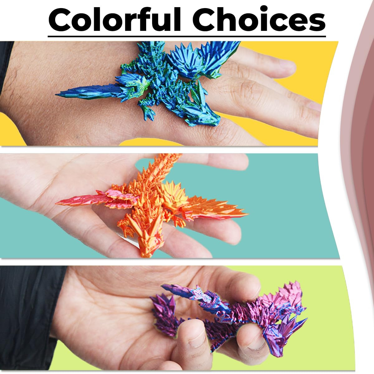 AUMEILLER 3D Printed Dragon in Egg, Articulated Crystal Dragon Fidget Toy with Wings, Mystery Easter Basket Stuffers for Kids & Teens, Stress Relief Desk Toy