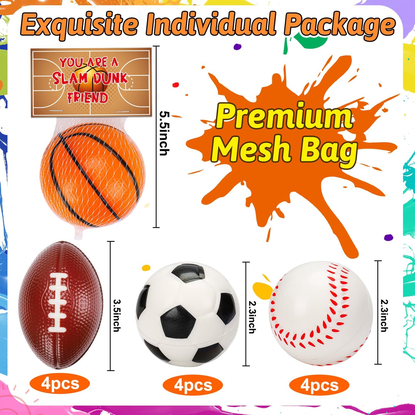 16 PCS Stress Balls Party Favor for Kids 8-12 Goodie Bag Stuffers Squeeze Toys Classroom Prizes for Kids Pinata Stuffers Boys Birthday End of Year Gifts Sport Party Foam Bouncy Balls Bulk Small Toys