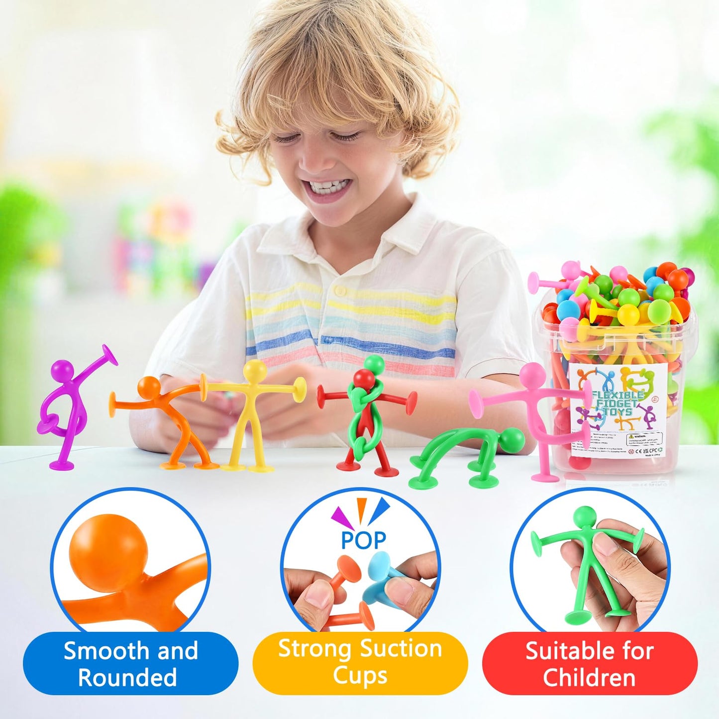 GOLDGE 50 Pack Suction Cup Fidget Toys Set,Humanoid Sensory Toys for Kids with Autism, ADHD, & Stress Relief, Bath & Travel Toys for Classroom,Party Favors, Stocking Stuffers for Boys Girls