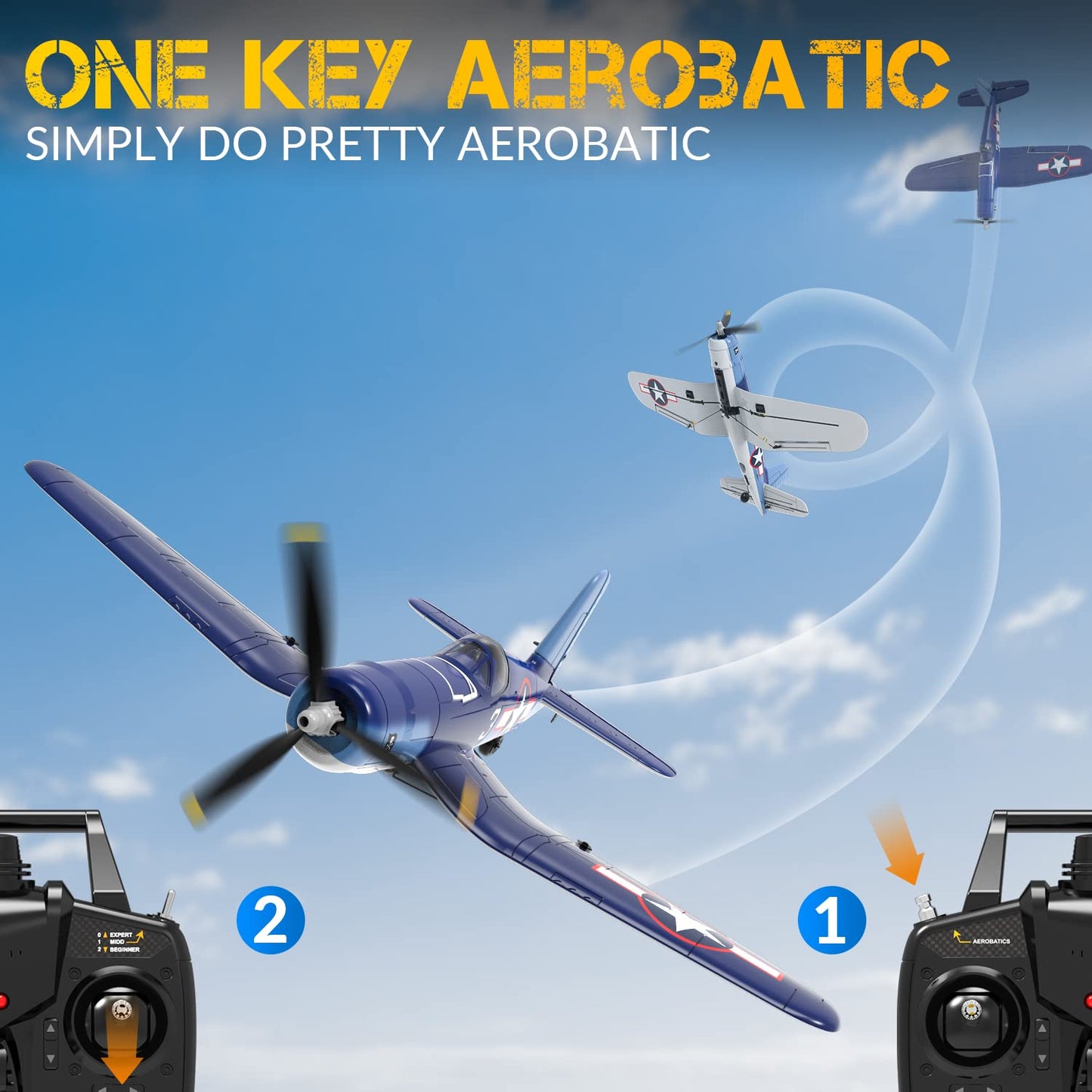 RCSHOBBY RC Plane 4-CH Remote Control Airplane F4U Corsair RTF Aircraft with One-Key Aerobatic and 6-axis Stabilizer,Ready to Fly RC Airplane for Beginner, Ideal Gift for Adults