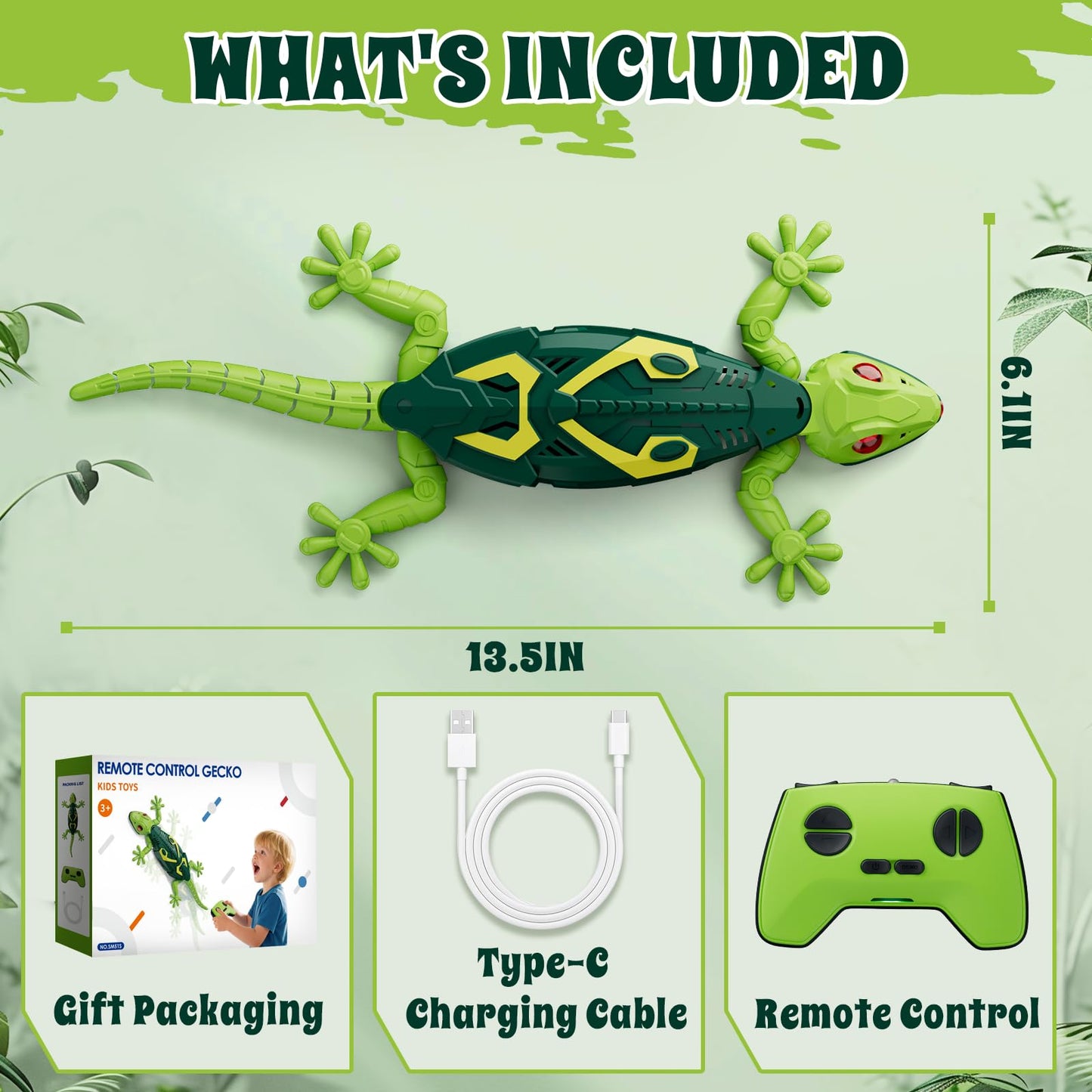 HYES Wall Crawler Gecko, Remote Control Robot Toys, Rechargeable RC Animals Toy, Realistic Wall Crawling Halloween Birthday Gifts for Boys Girls Ages 4-8 6-8