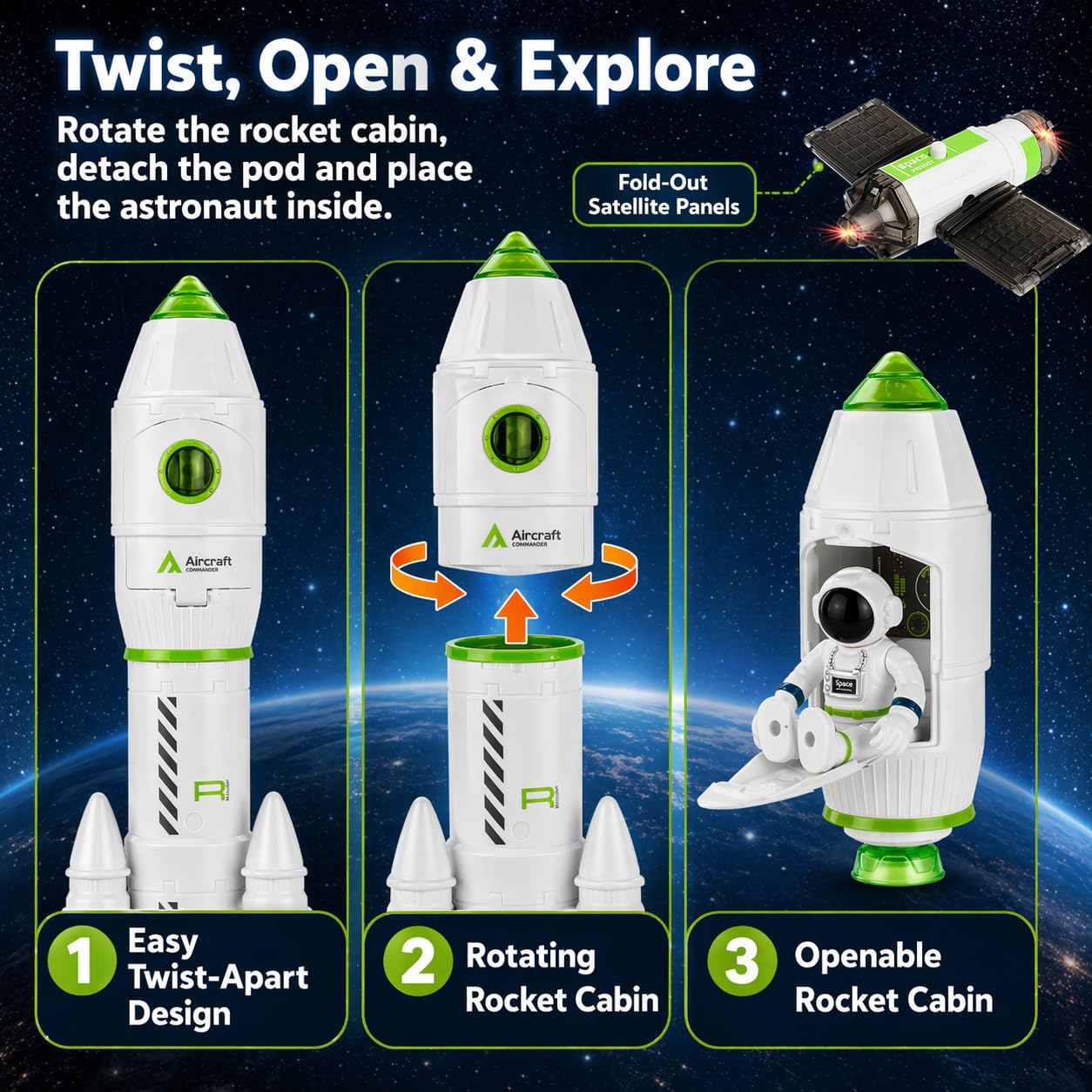 Wanonoo Rocket Space Toys for Kids 3-5 5-7 with Lights & Sound, Educational Astronaut Toys for 3 4 5 6 7 8 Year Old Boy Birthday Gift, Interactive Toddler Boys Toys 4-6 3-4 Science Outer Party Favors