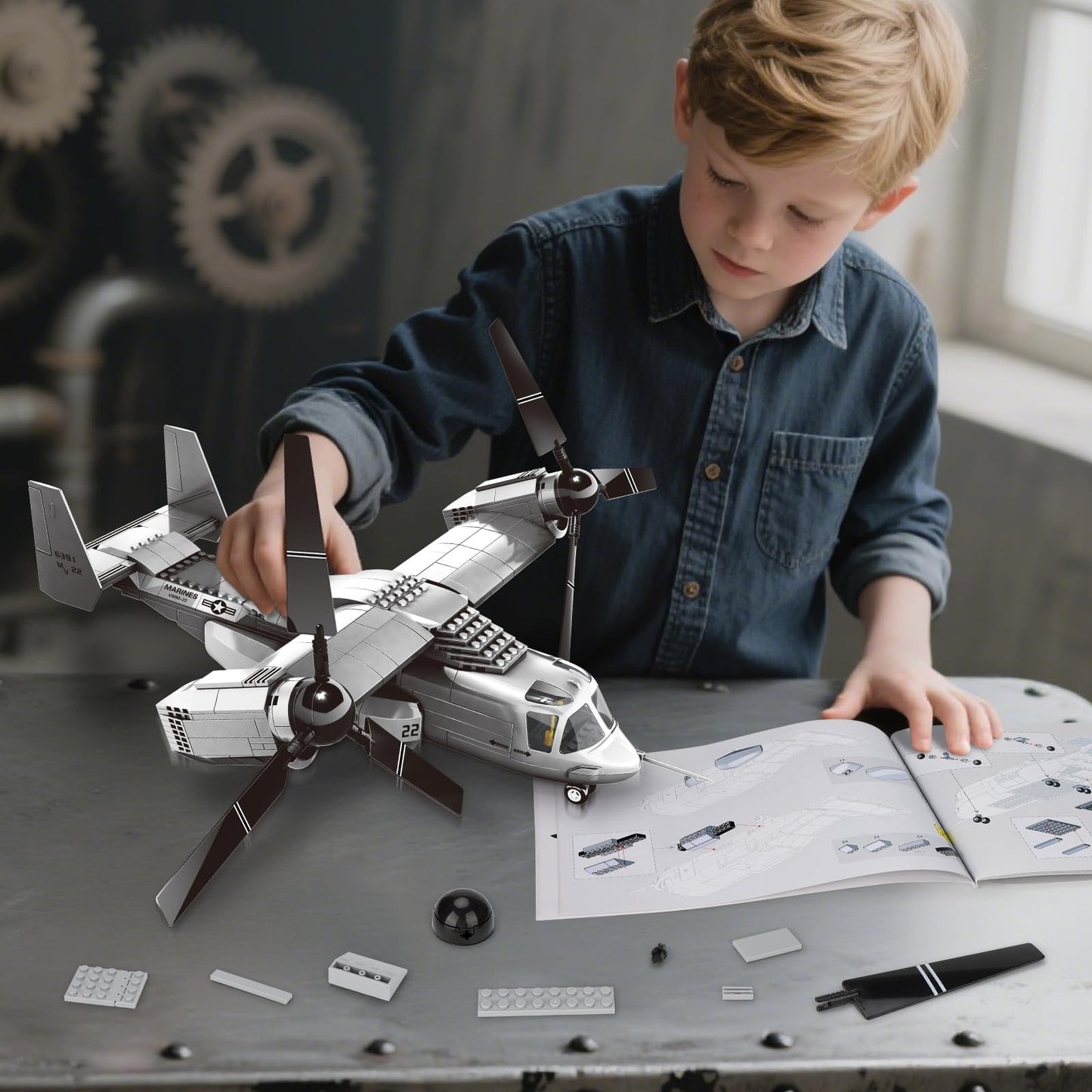 YYKNGYI V22 Tiltrotor Aircraft Building Block Set, Military Transport Plane Model- Compatible with Lego Military (460 PCS)