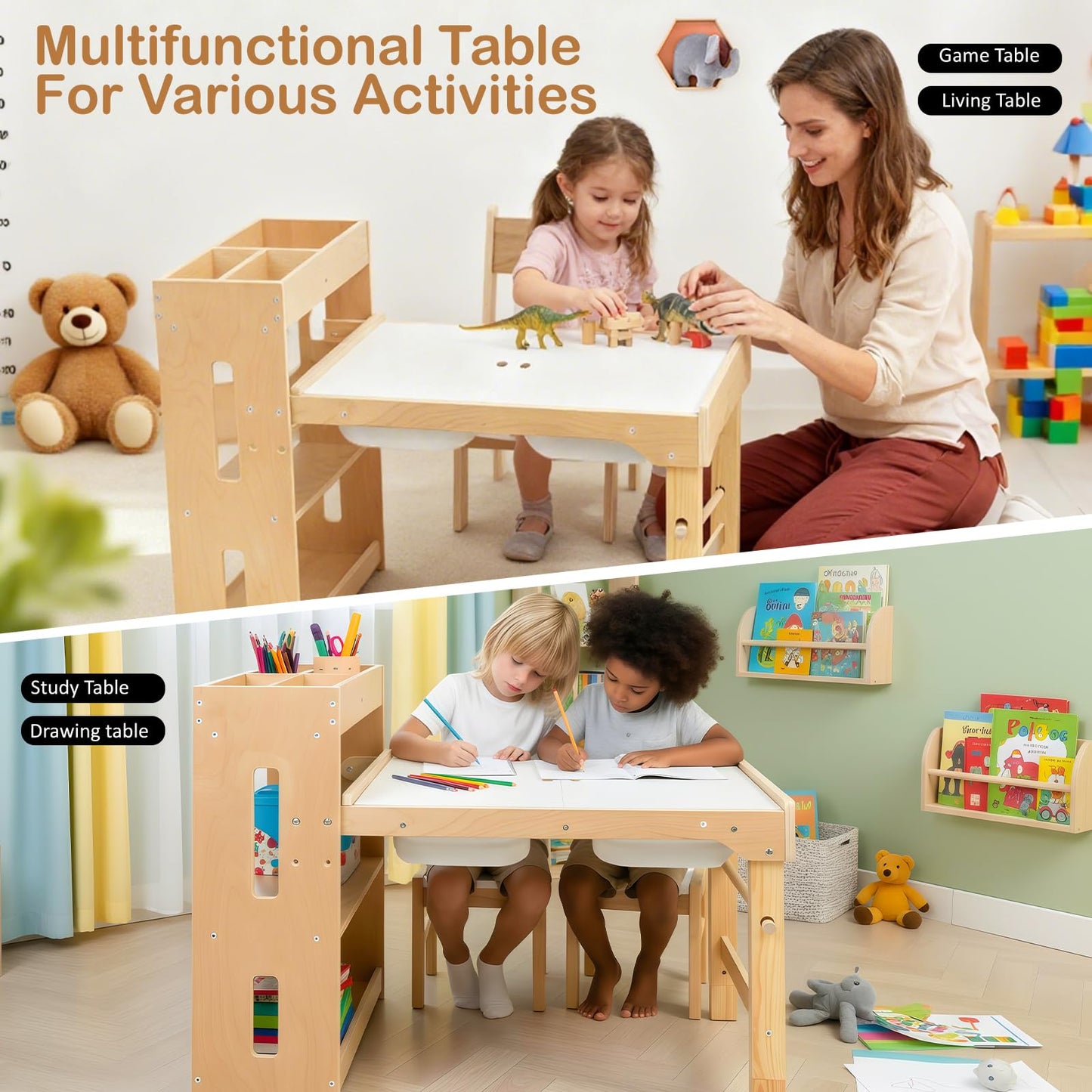 WINGYZ Sensory Table and Chairs, Toddler Activity Table and 2 Chair Set with Storage Cabinet & Bins, 6 in 1 Kids Desk Art Table with Paper Roll for Playrooms Daycare, Sensory Tables for Toddler Gifts