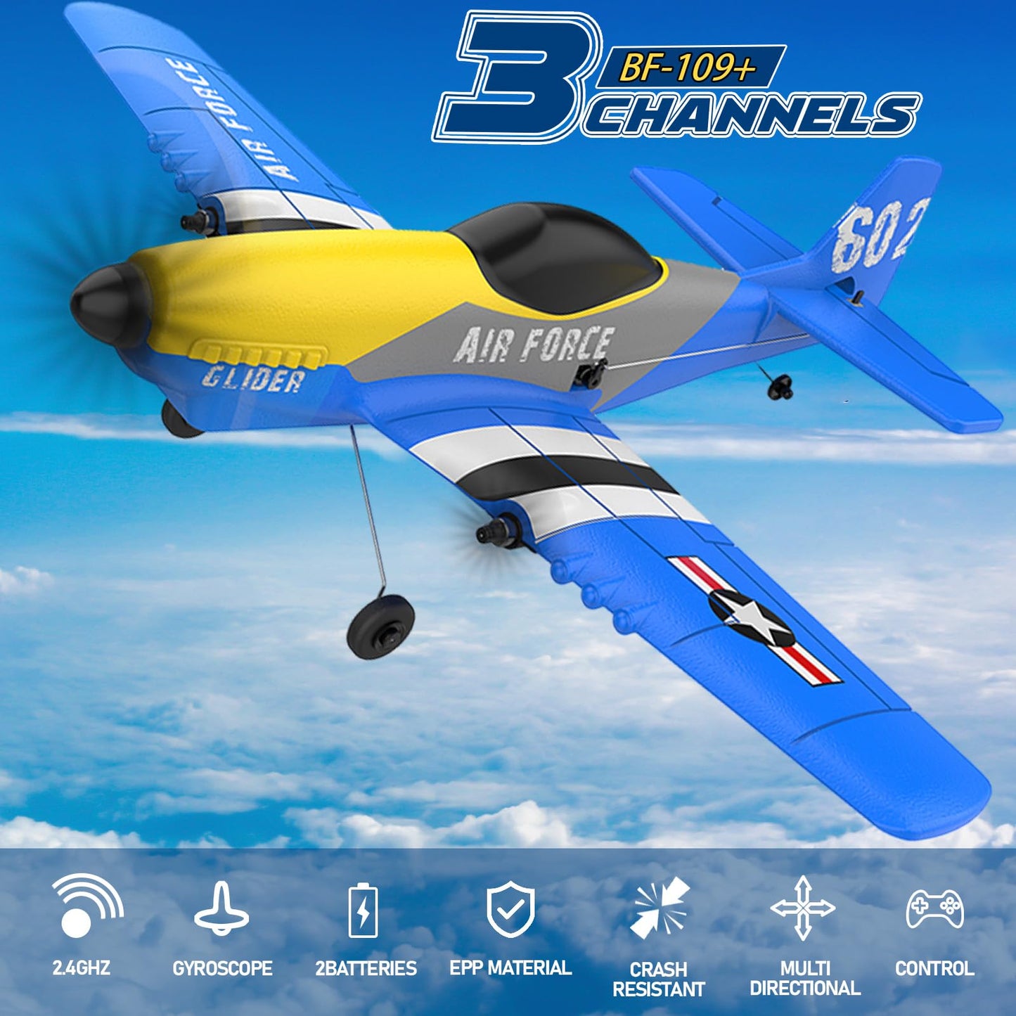 Toileum RC Plane Drone, 3 Channel RC Remote Control Airplane,2.4GHz with 2 Batteries 6-axis Gyro Stabilizer,Foam Airplanes Toy Planes for Kids Boys Adults,Easy Flying for Beginner.