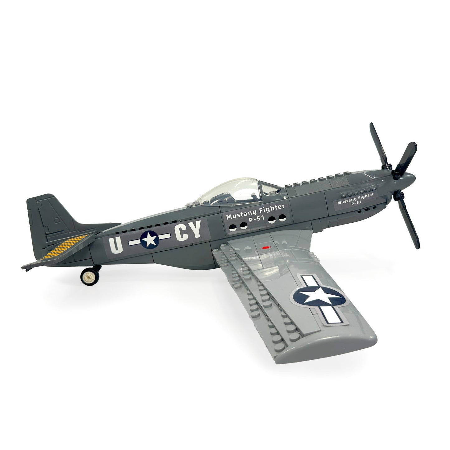 General Jim's WWII US P-51 Mustang Historical Fighter Plane Brick Building Blocks Set, 258 Pieces, 1:25 Scale, Spinning Propeller, Adjustable Flaps, Compatible with Major Brick Brands, GJ-P51