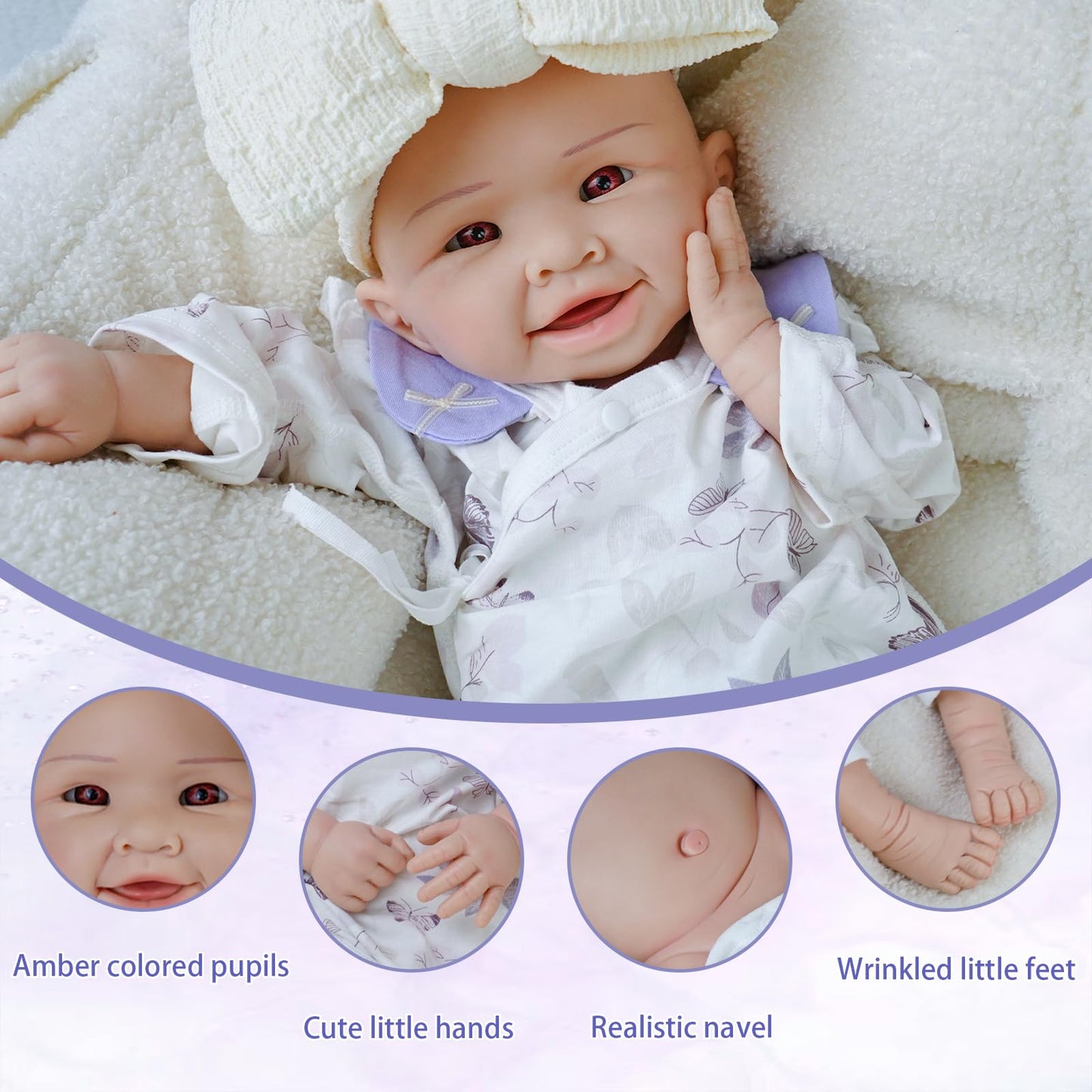 Reborn Baby Dolls Silicone Full Body -18.5 Inch Lifelike Baby Doll Girl Not Vinyl,Hand Painted Realistic Smiling Newborn Baby Doll Gift for Kids 3+ & Collectors