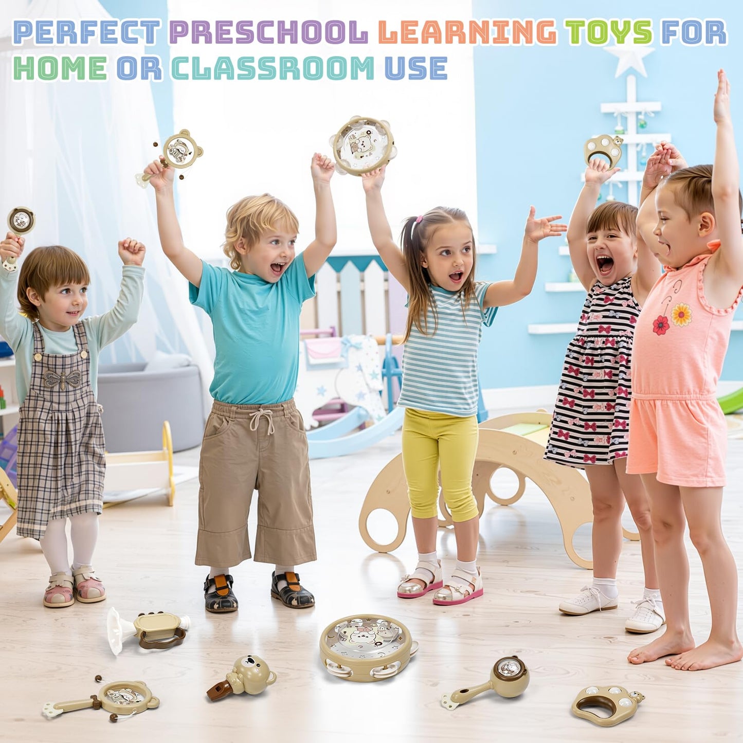 Baby Musical Toys for Toddlers 1-3: 6pcs Montessori Kids Musical Instruments Infant Baby Teething Toy with Rattle & Tambourine for Preschool Learning Birthday for Boys Girls