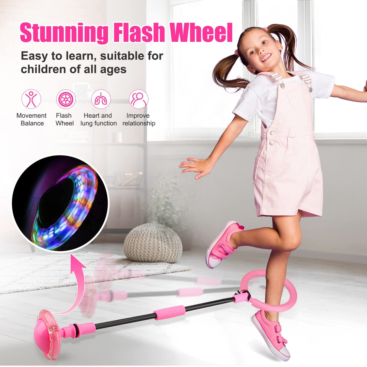 Chridark Ankle Skip Ball for Kids - Foldable Flash Wheel Skip Ball, Outside Game Toys for Kids & Adults, Gift for Boys & Girls Age 5 6 7 8 9 10 Years Old, Pink