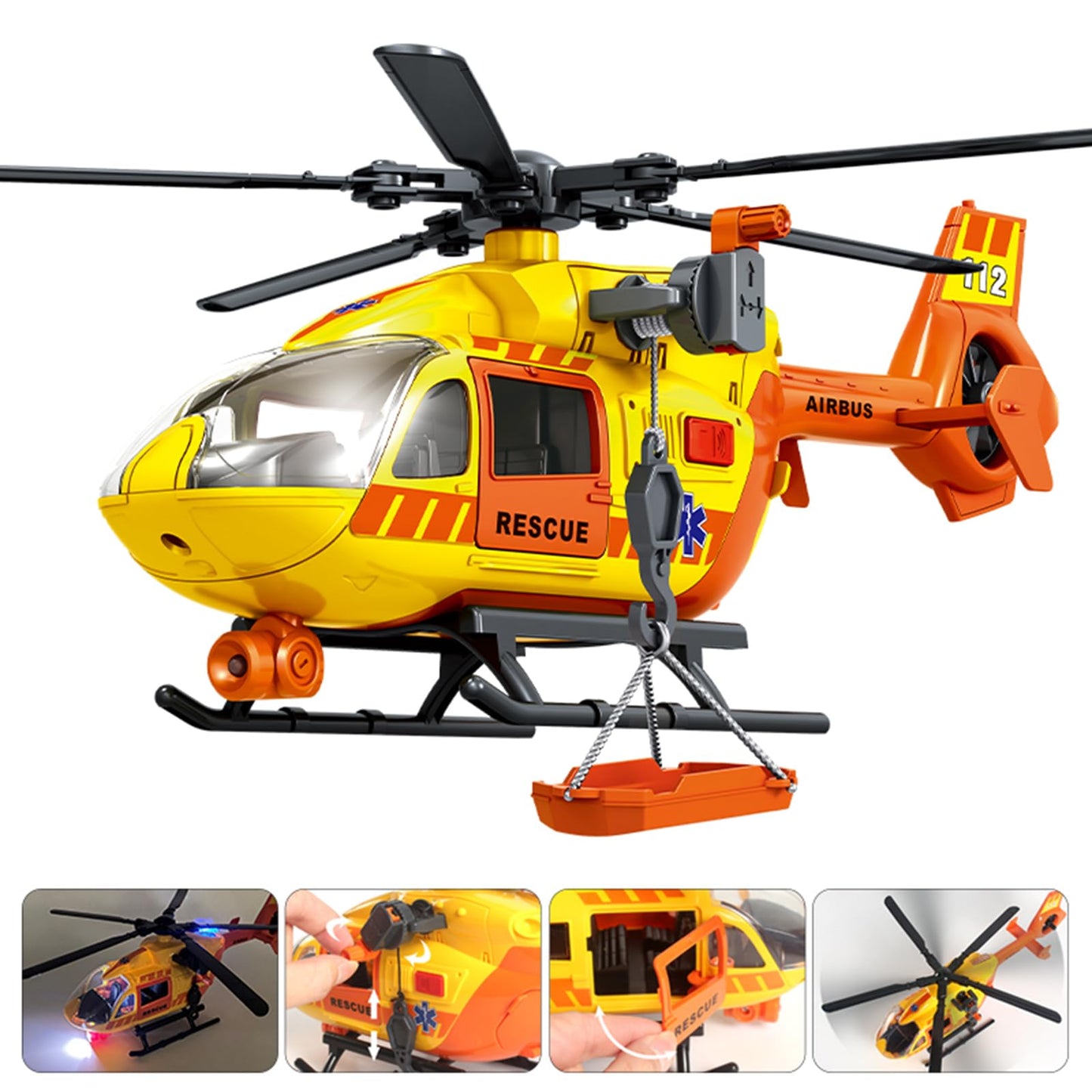 ANJARU Helicopter Toy with Lights and Sound,Simulative Rescue Helicopter Toddler Kids Toys for Kids Aged 3 4 5 6 Pull-Back Propeller Army Toys Toddler Kids Boys Gifts (Rescue Helicopter)