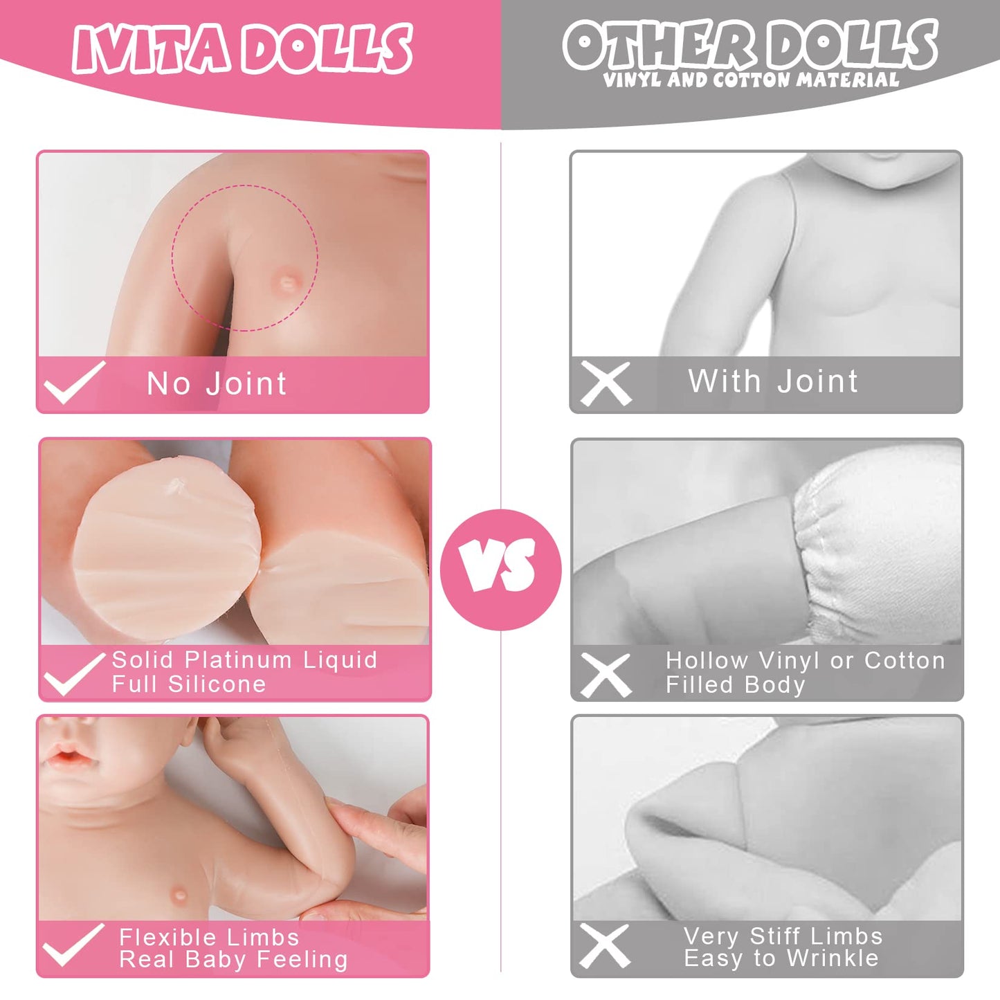 IVITA 19 inch Silicone Baby Dolls Girl Weighted 6.97 lb,[NOT Vinyl],Silicone Full Body Reborn Lifelike Realistic Real Life Newborn Soft Babies with Feeding Accessories & Gift Box for Kids Age 3+