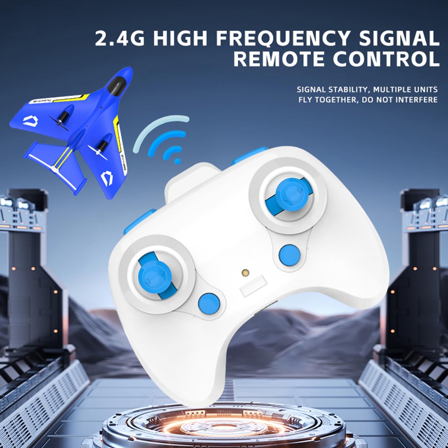 Remote Control Wireless Airplane Toy, Gravity Gliders Airplane With Lights, Rc Plane For Water Land & Air, Rc Float Plane, 2.4G 2 Channels Rc Remote Control Fighter Model Toy For Adults Kids (Blue)
