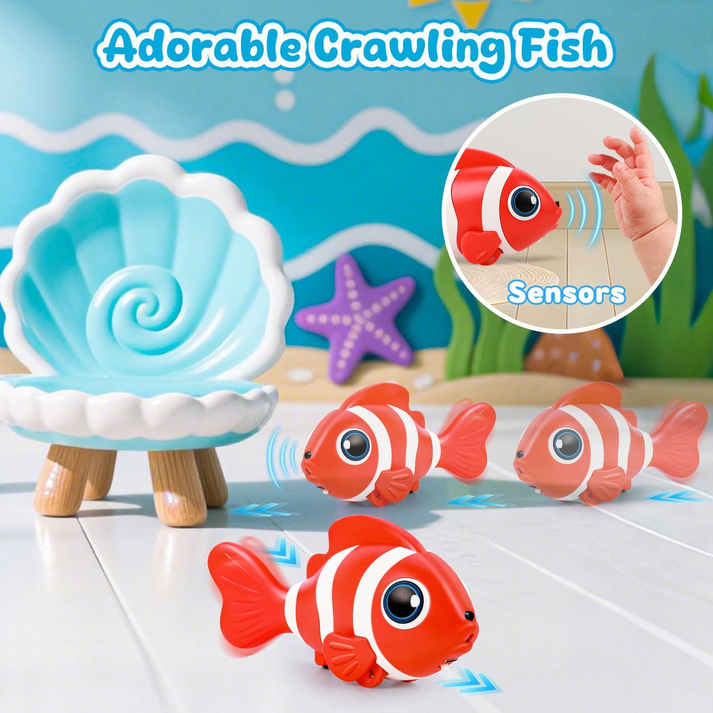 Crawling Fish Baby Toys, Novelty Tummy Time Toys for Babies 6-12 Months, Magic Swinging Fish Crawling Toys for Infant Toddler Learning Crawl Walking Dancing Goodie Bag Stuffers 1st Birthday Gift
