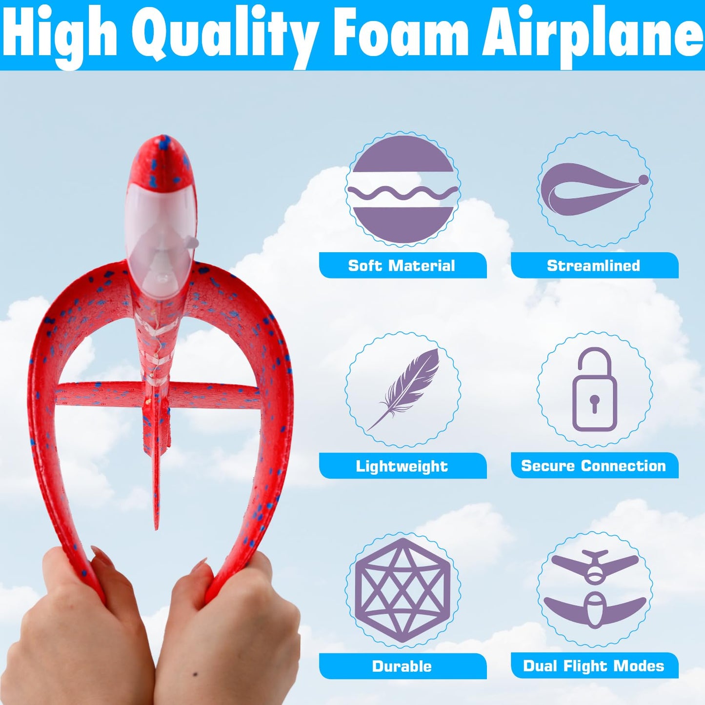 IJRPLM 4 Pack LED Airplane Toys, 17.3" Large Throwing Foam Plane, 2 Flight Mode Glider Plane, Outdoor Flying Toy for Kids, Flashing Glider Plane Foam Airplane Toy For 3 4 5 6 7 8 9 Year Old Boys Girls