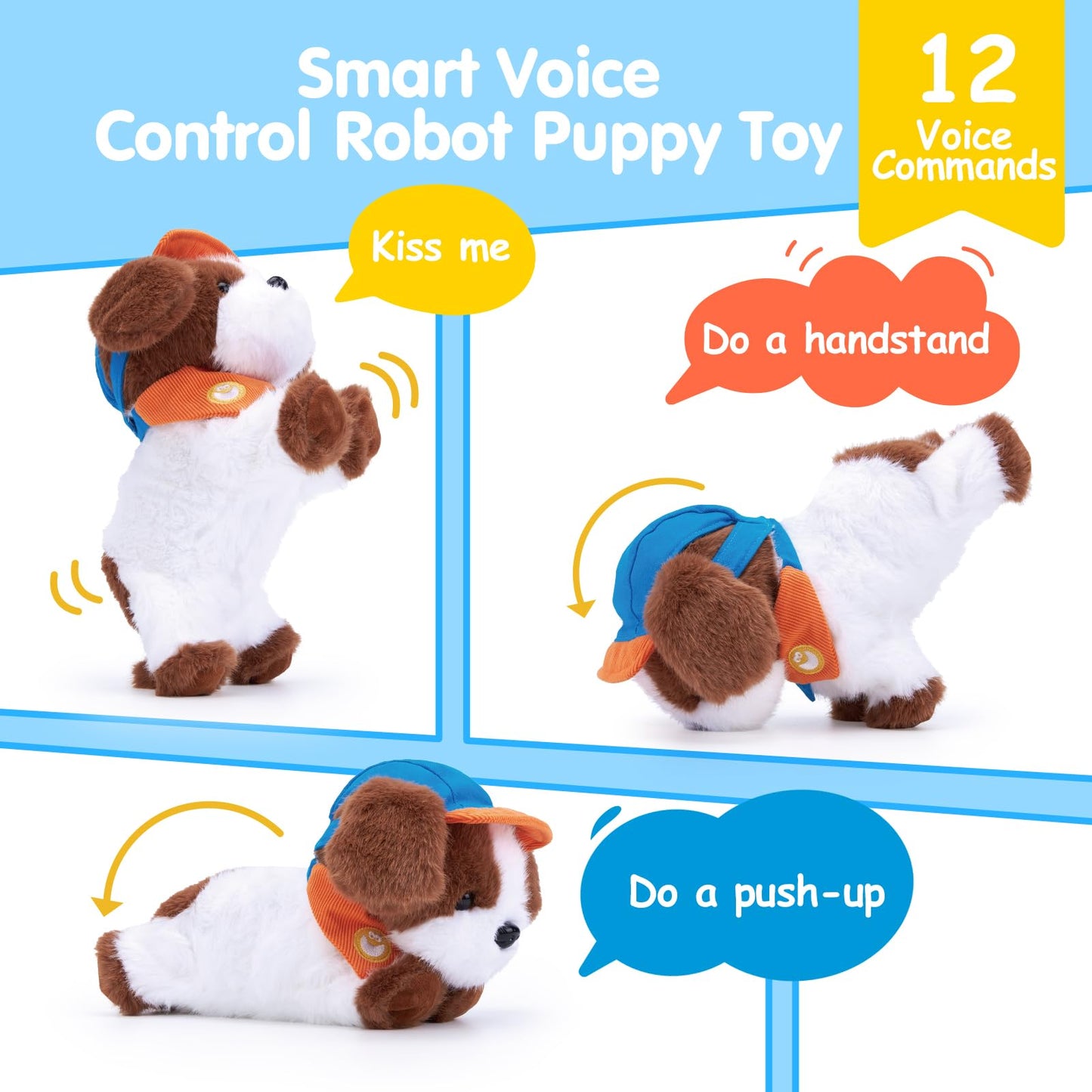 hahaland Robot Dog Realistic Interactive Plush Kids Toy Voice Controlled Talking Acts Like a Real Puppy with 12 Commands, Singing & Dancing, Emotional Support Pet Toy Gift for Boys & Girls Ages 3+