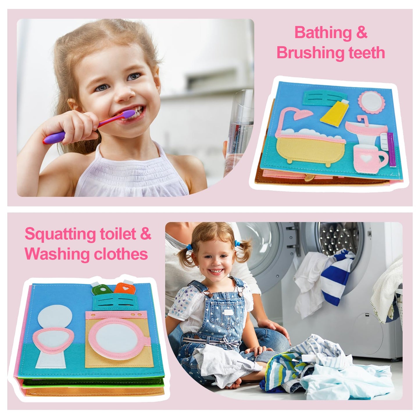 BizyKoady Montessori Felt Busy Book Toddlers Quiet Book Preschool Early Learning Educational Travel Toys for Kids Age 2 3 4 5 6 Years Travel Essentials Daily House Learning Activities Girls