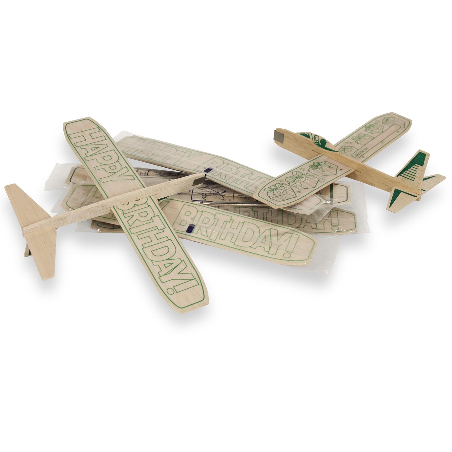 Guillow's 12" Balsa Glider Planes: Happy Birthday - 6 Pack Bundle - Flying Airplane Building Kit, Assemble & Decorate Wooden Gliders, Party Craft Kids Ages 8+