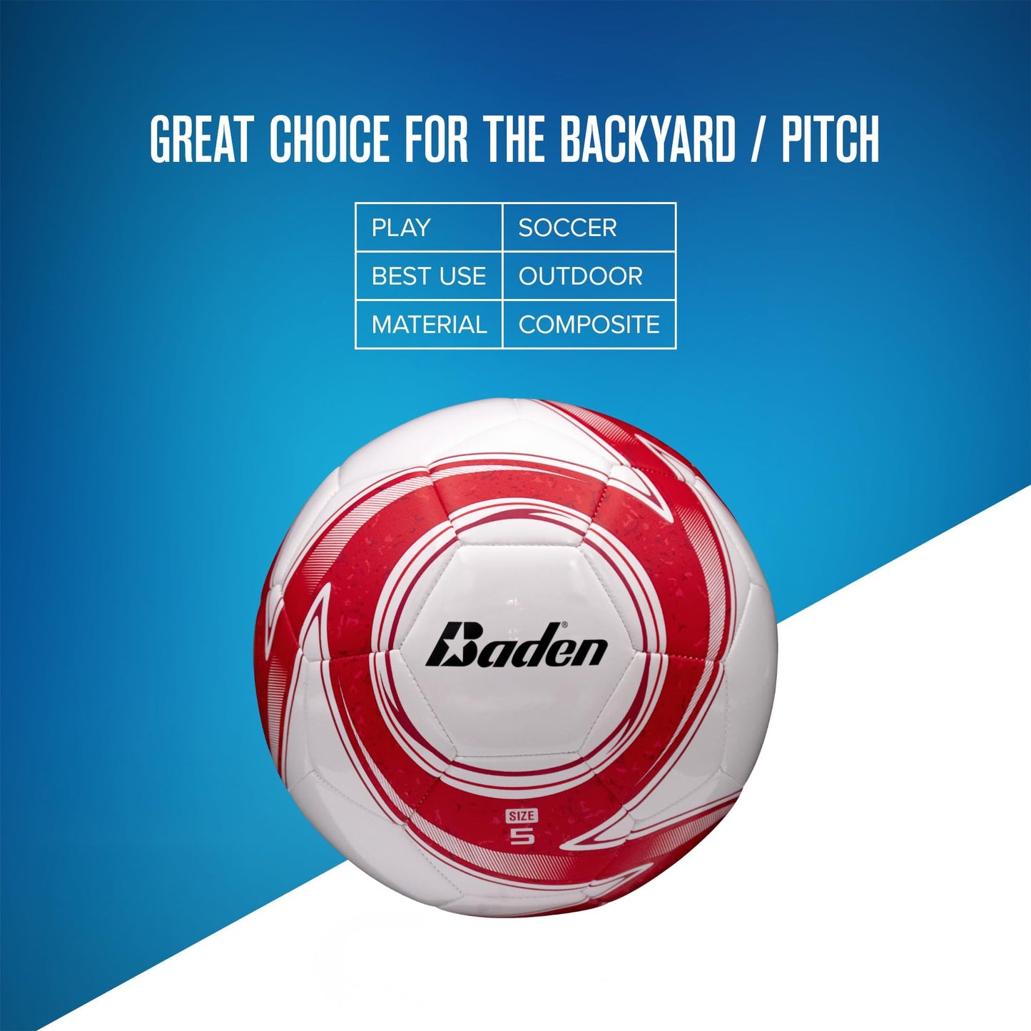 Baden Z-Series Soccer Ball – Size 3, 4, or 5 – Machine Stitched Durable Ball for Outdoor Play, Camps, Practice & Training – Cushioned Cover with Reinforced Bladder (Red, Size 5)