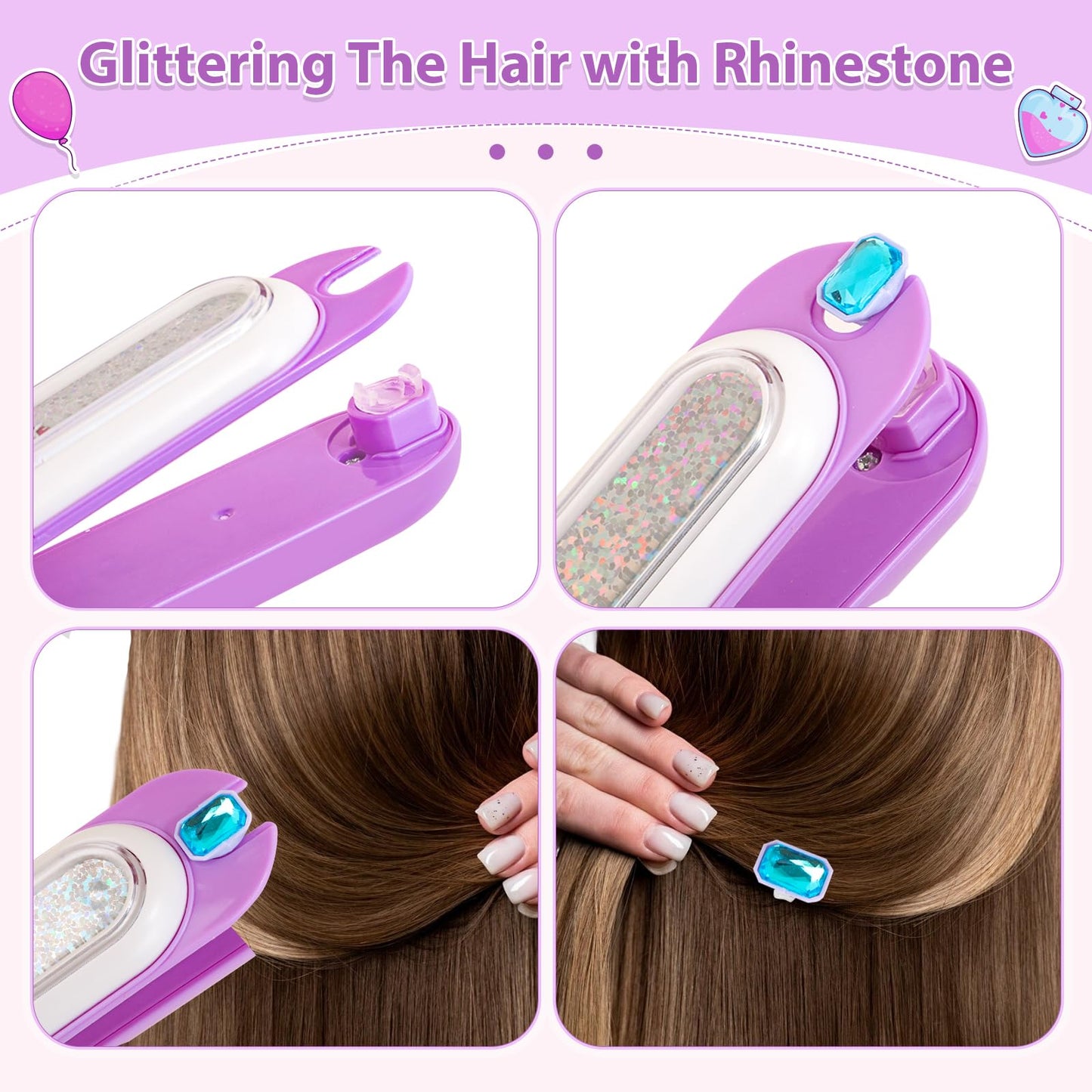 Hair Gem Stamper Kit - Bling Hair Jewels for Girls Toys - Hair Accessories with Reusable Shining Diamonds, Birthday Gifts for Girls 3 4 5 6 8-12