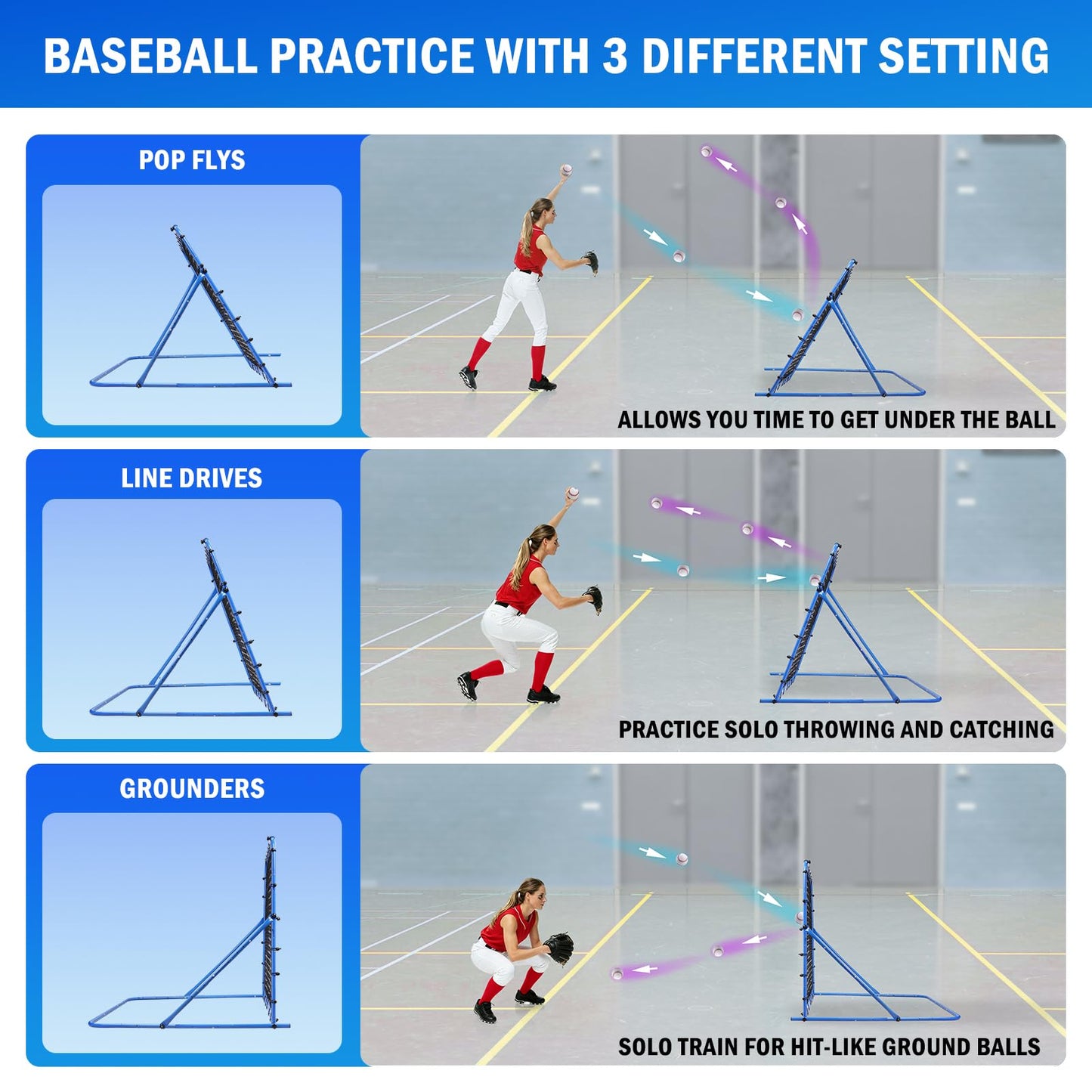 4x4FT Soccer Baseball Rebounder Net, Quick-Switch Angle Softball Pitch Back Net Volleyball Soccer Training for Control, Passing Practice, Bounce Back Rebounder Gifts & Equipment for Kids,Teens & Adult