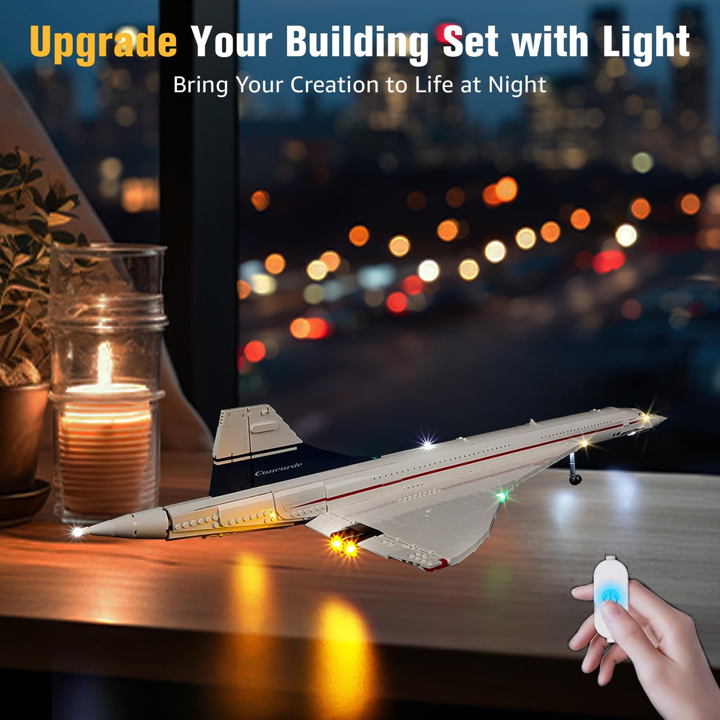 BrickSoul Light Up Kit Compatible with Lego Concorde Model Aircraft 10318 Building Set, Upgrade Wired Dimmable Lighting Accessories for Lego Fans, Not Included 10318 Model