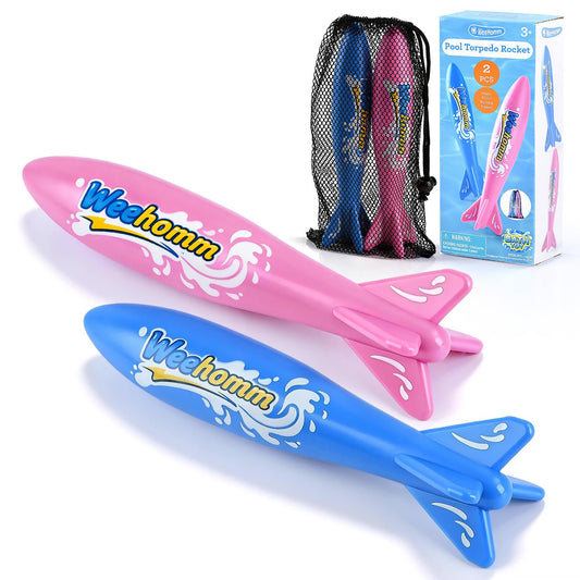 WeeHomm 9'' Toy Torpedo for Pools Diving Toys, Kids Diving Torpedo - 2 Pack Swimming Pool Toys for Boys & Girls, Sinking Water Rocket Set for Pool Games, Bath Time, Summer Outdoor Fun