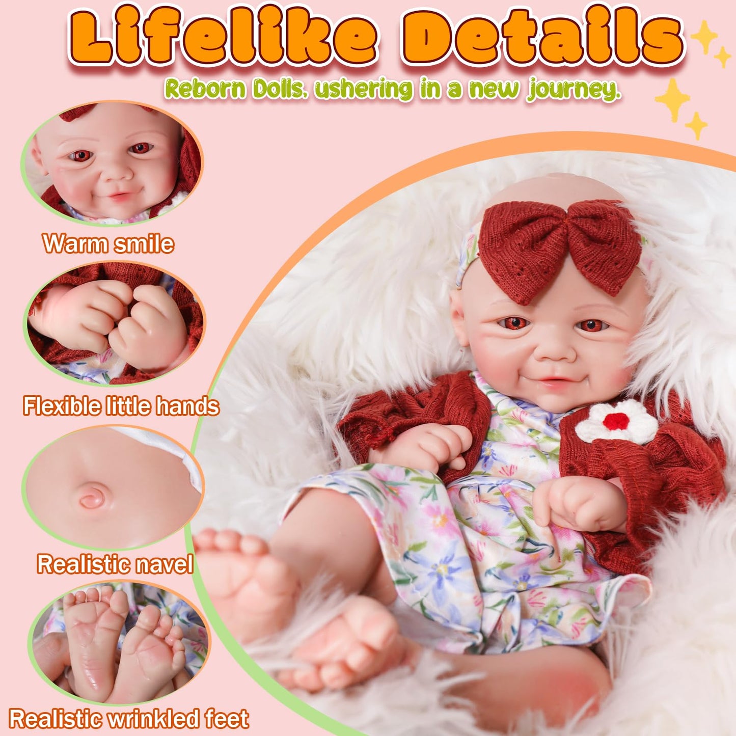 SILINAISIA Lifelike Reborn Baby Dolls Smiling Girl 17in Weighted Silicone Full Body Flexible Limbs Realistic Real Life Baby Dolls Open Eyes Newborn Babies