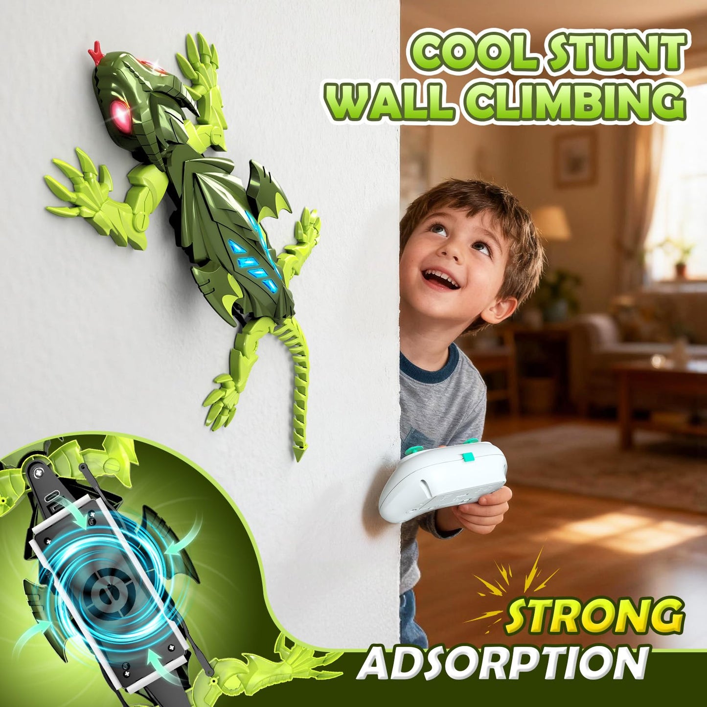Wall Climbing Gecko Lizard, Kids Toys Remote Control Car, Rechargeable Wall Crawler Gecko Robot, Cool Prank Birthday Xmas for Grandkids Girls Kids Toys for Boys Ages 6 7 8 9 10