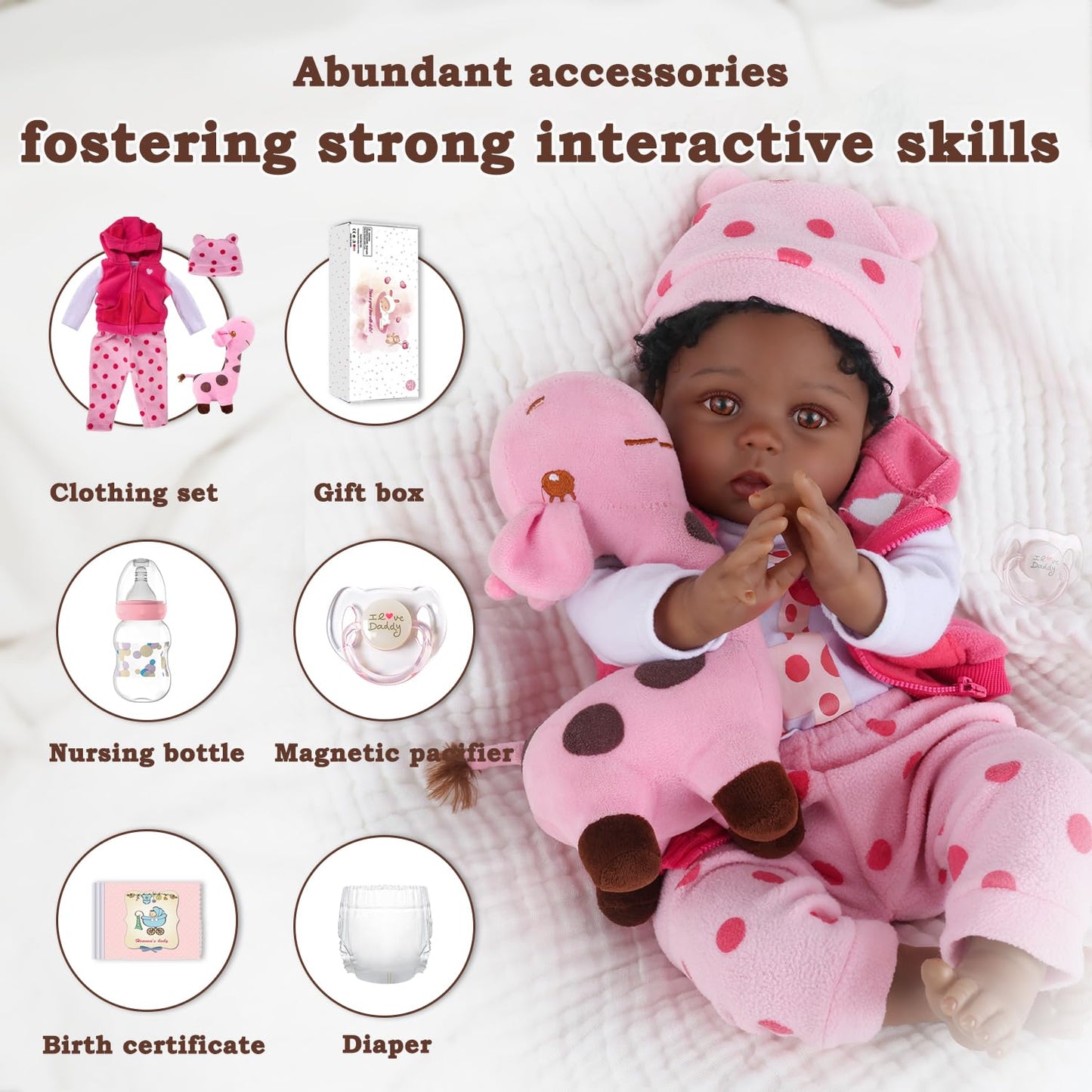 CHAREX Reborn Baby Dolls, 22'' African American Realistic Weighted Toddler Doll with Black Curly Hair and Open Eyes, Cloth Body, Lifelike Real Baby Doll Gift with Accessories Set, Vinyl, Age 3+