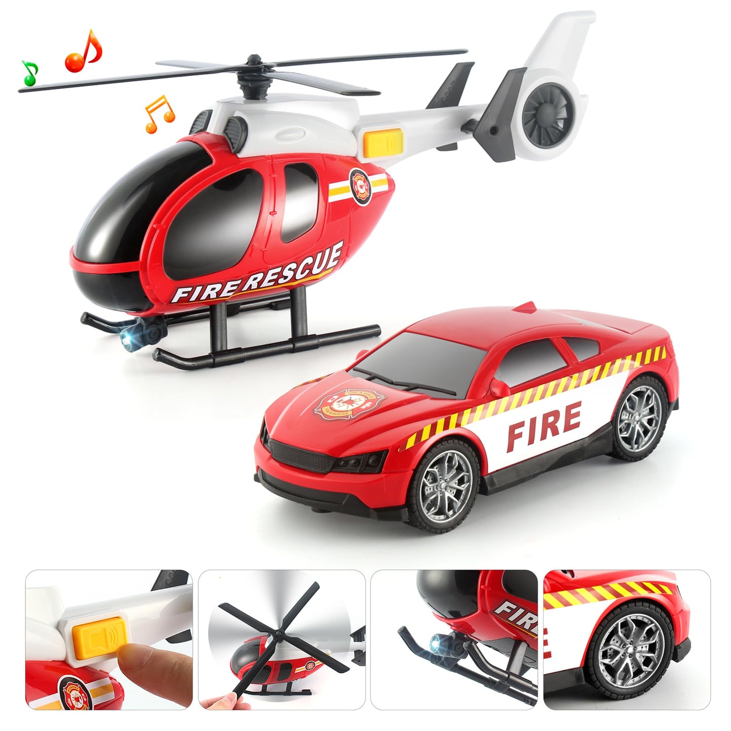 Dwi Dowellin 25.6" Semi Truck Toy with Racing Car and Helicopter for Kids Toddlers - Fire Toys,Birthday Gifts for Boy Toddler Child 2 3 4 5 6 Years Old