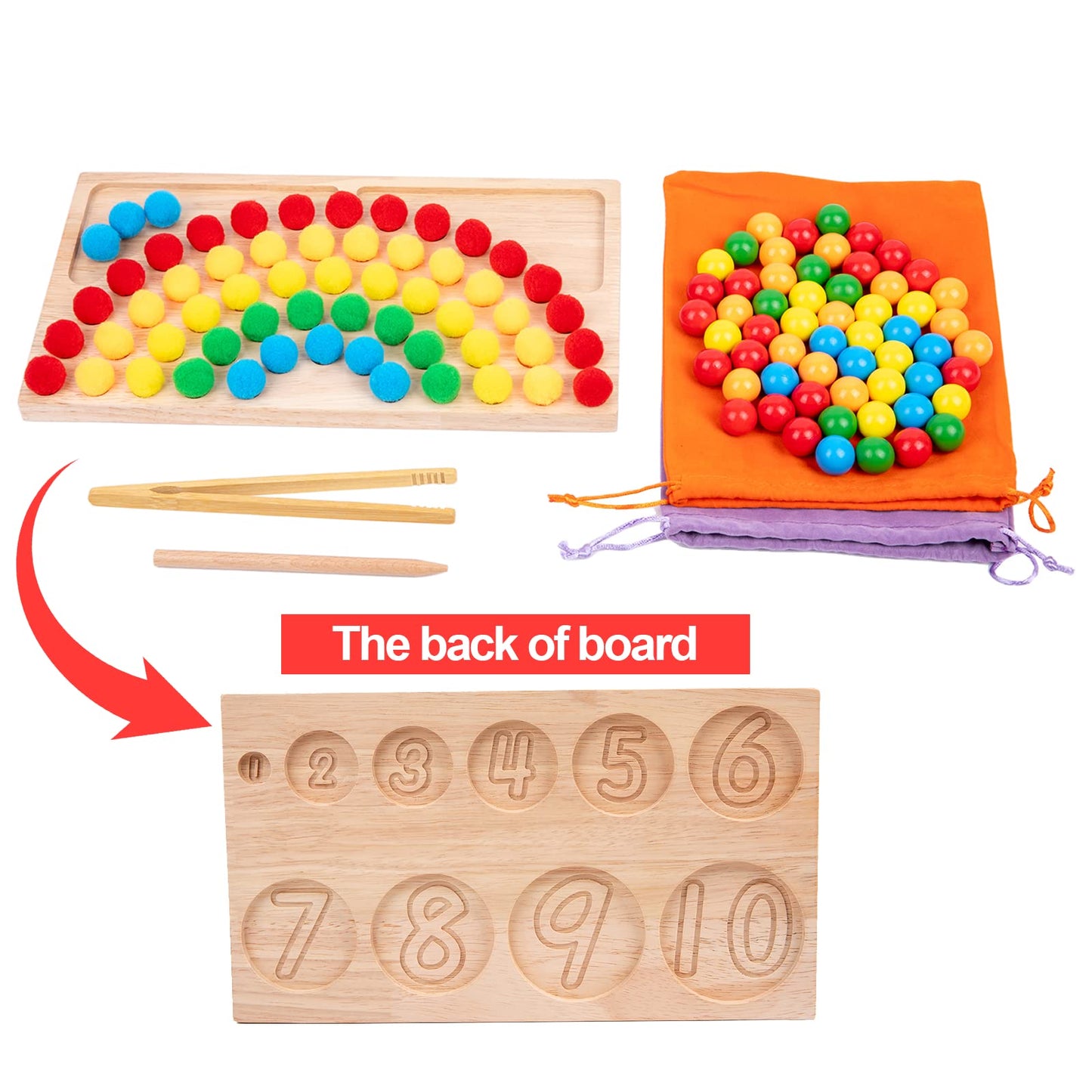 Adena Montessori Wooden Peg Balls Double-Sided Rainbow Beads Game Counting Matching Game Bead Counting Fine Motor Skill Montessori Toys Early Montessori Sorting Toys