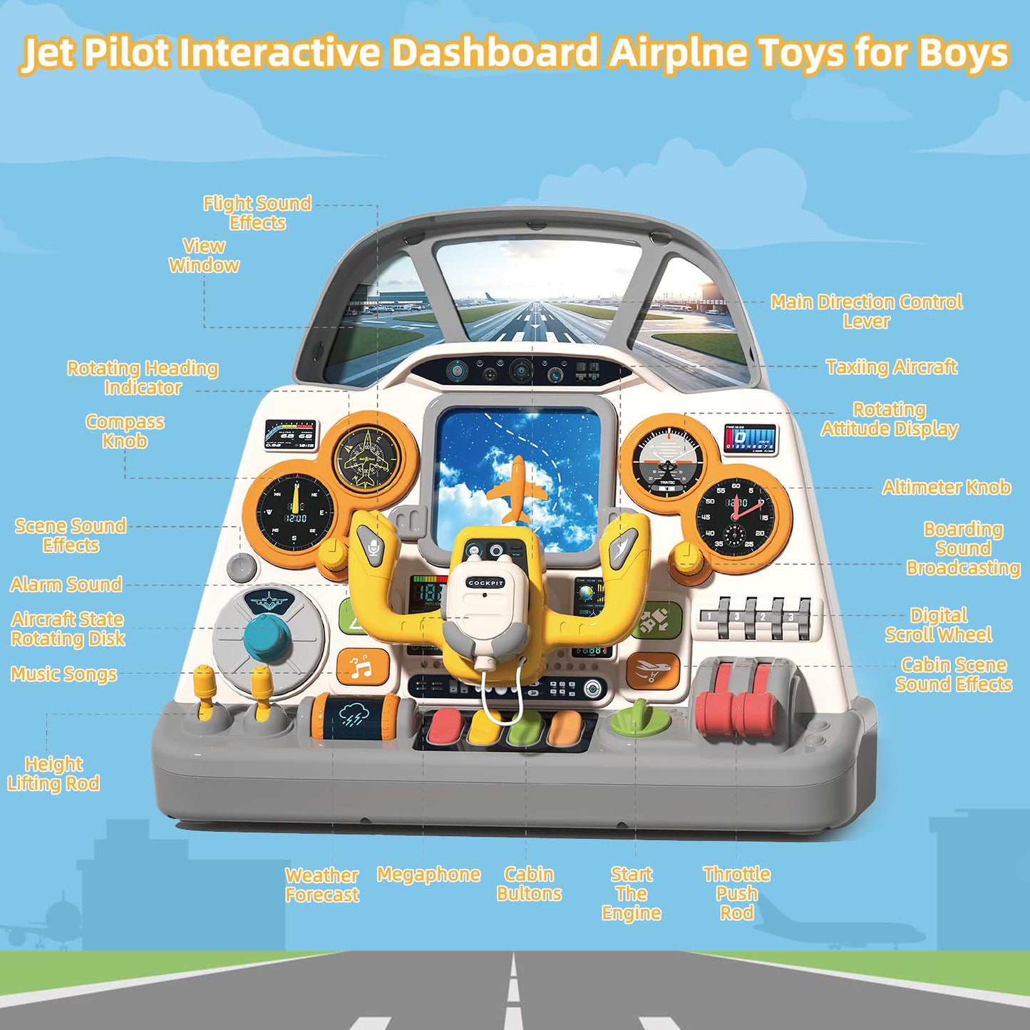 Mostop Toddler Steering Wheel Toy with Lights and Sounds: Interactive Airplane Dashboard for Kids, Jet Pilot Simulator Driving Toy for Boys Girls 3+, Pretend Play Flying Toy for Toddlers Birthday Gift
