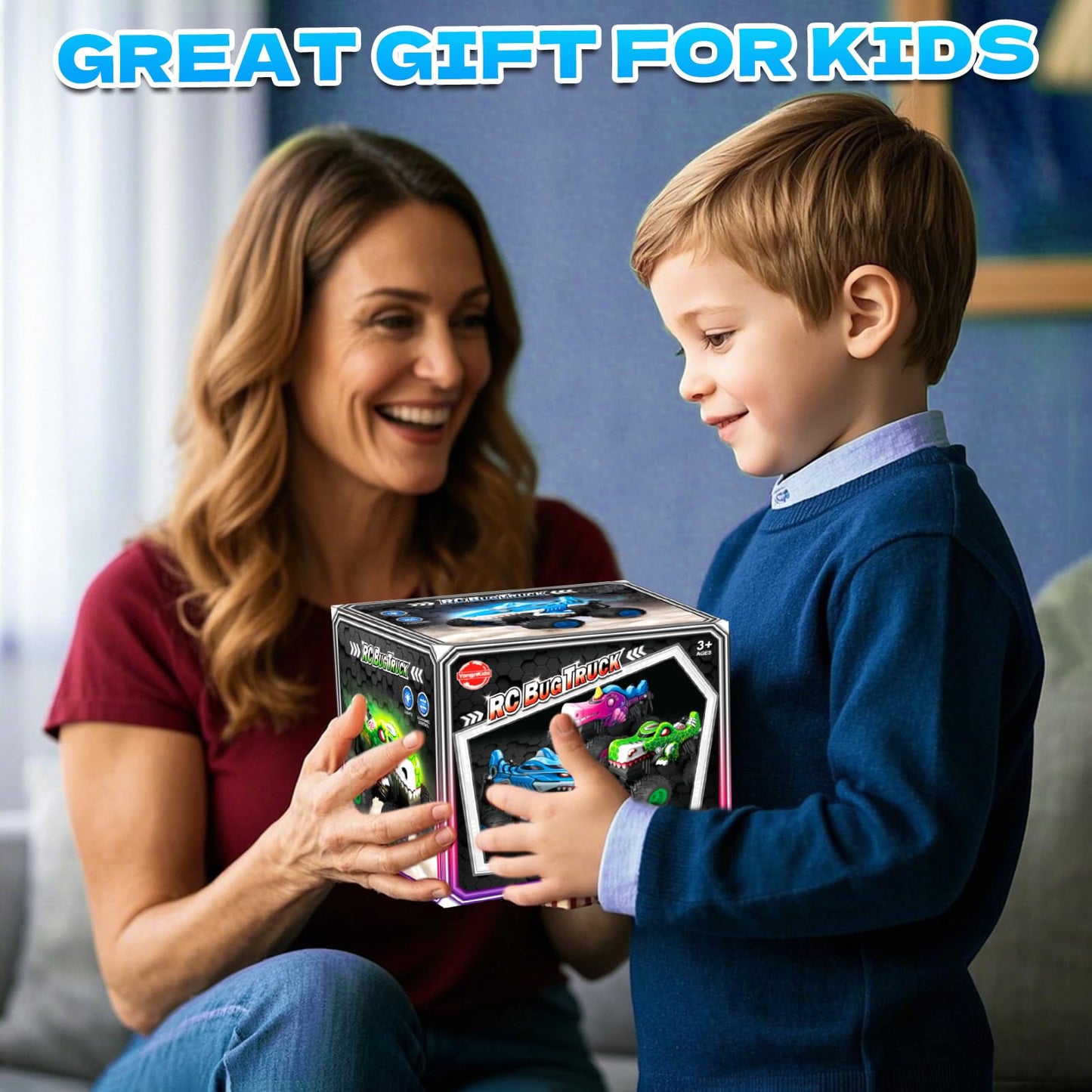 YongnKids Remote Control Car, Shark Monster Trucks for Boys Age 4-7, 2.4Ghz Rchargeable Rc Car with Music & Light,360° Rotating Stunts RC Truck Toy for Kids 3-5 6 7 8-12 Birthday Easter Gift