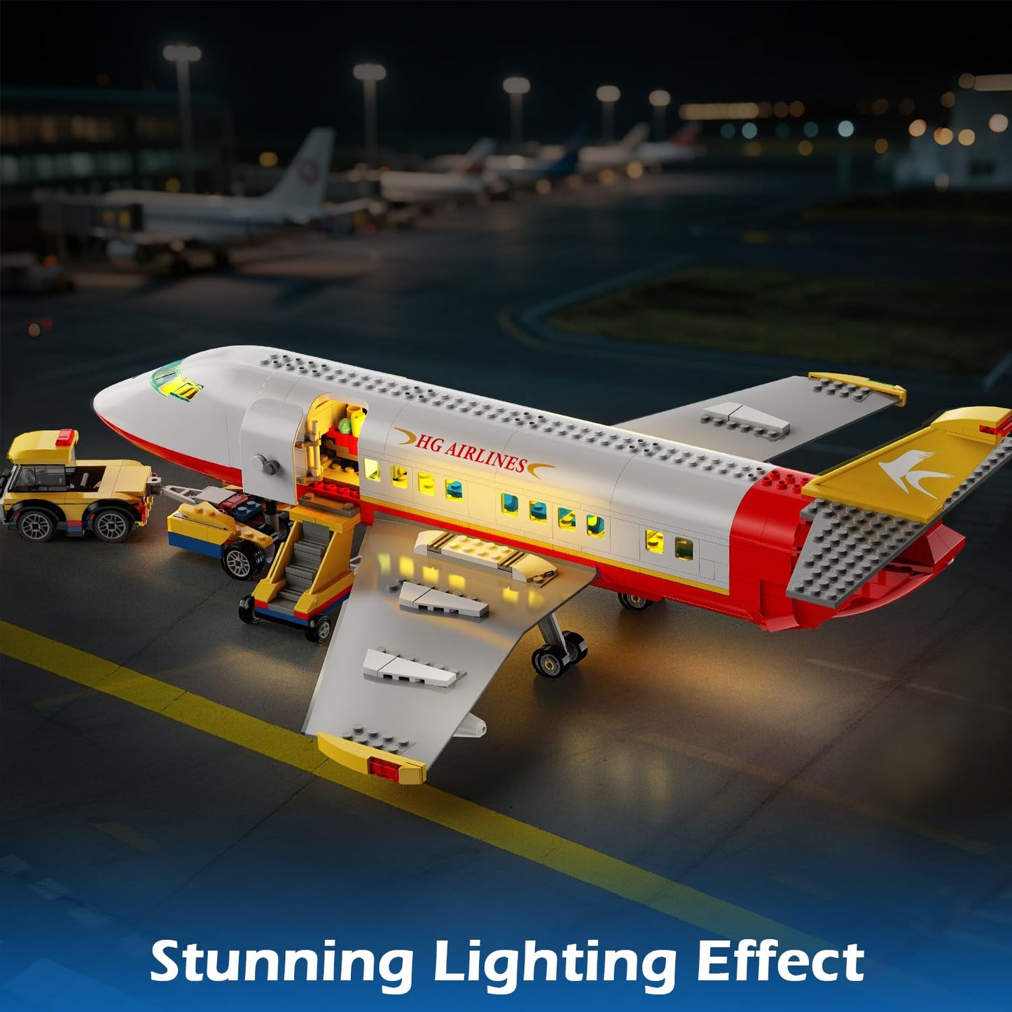 HOGOKIDS 2 Style City Airplane Building Set with LED Light - Plane Building Blocks Switch Passenger Cargo Projectile Toy with 3 Cars, Planes Model Toys Valentines Gifts for Kids Boys Girls Age 6-12+