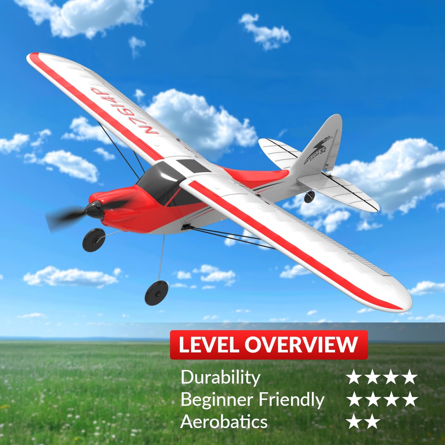 VOLANTEXRC RC Plane Trainer Sport Cub 4CH Remote Control Airplane with Prop Saver, 6-Axis Gyro Stabilizer & 3 Modes to Fly, Radio Controlled Aircraft RTF for Beginners & Adults (500mm,Red)