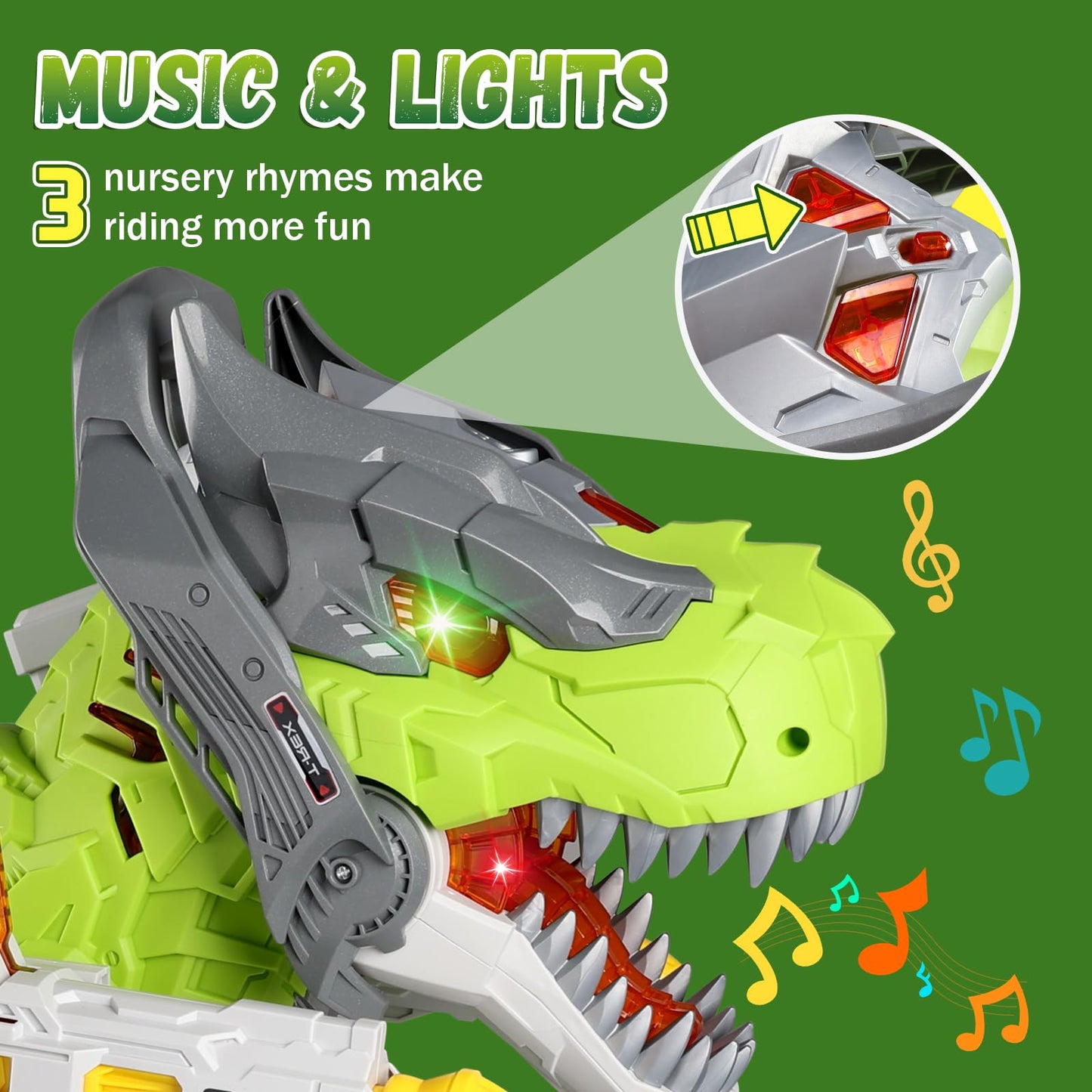 Baby Ride On Toy Cars, Toddler Electric Dinosaur Push Riding Car with Light Music, Smoke & Launcher Toy, Preschool Kids Scooter Foot-to-Floor Ride On Toy, Christmas Birthday Gifts for Kids