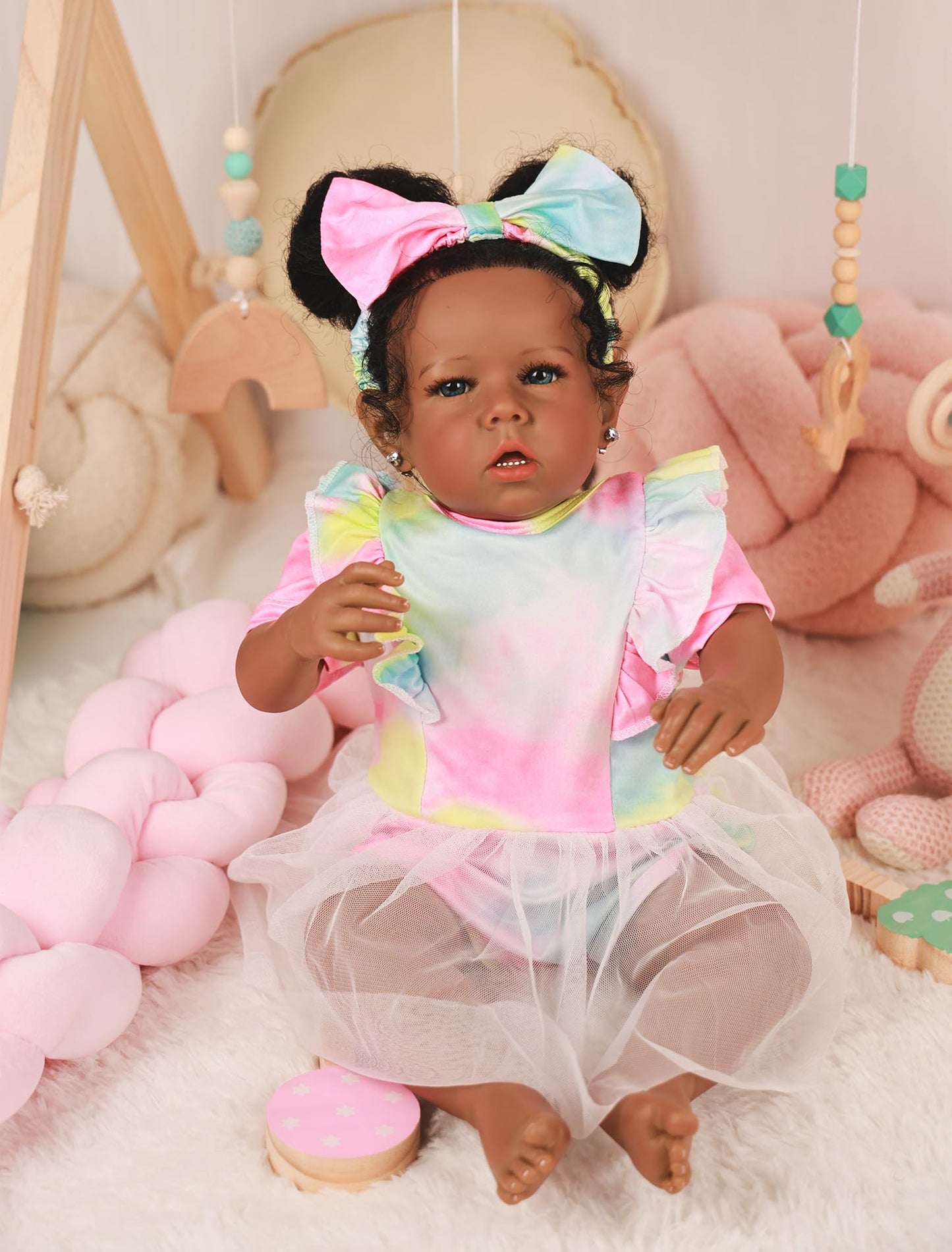 Rebornova Reborn Baby Dolls Black Girl, African American 20 Inch Realistic Newborn Baby Dolls with Lifelike Soft Body Silicone Limbs Birthday Gift Set for Ages 3+