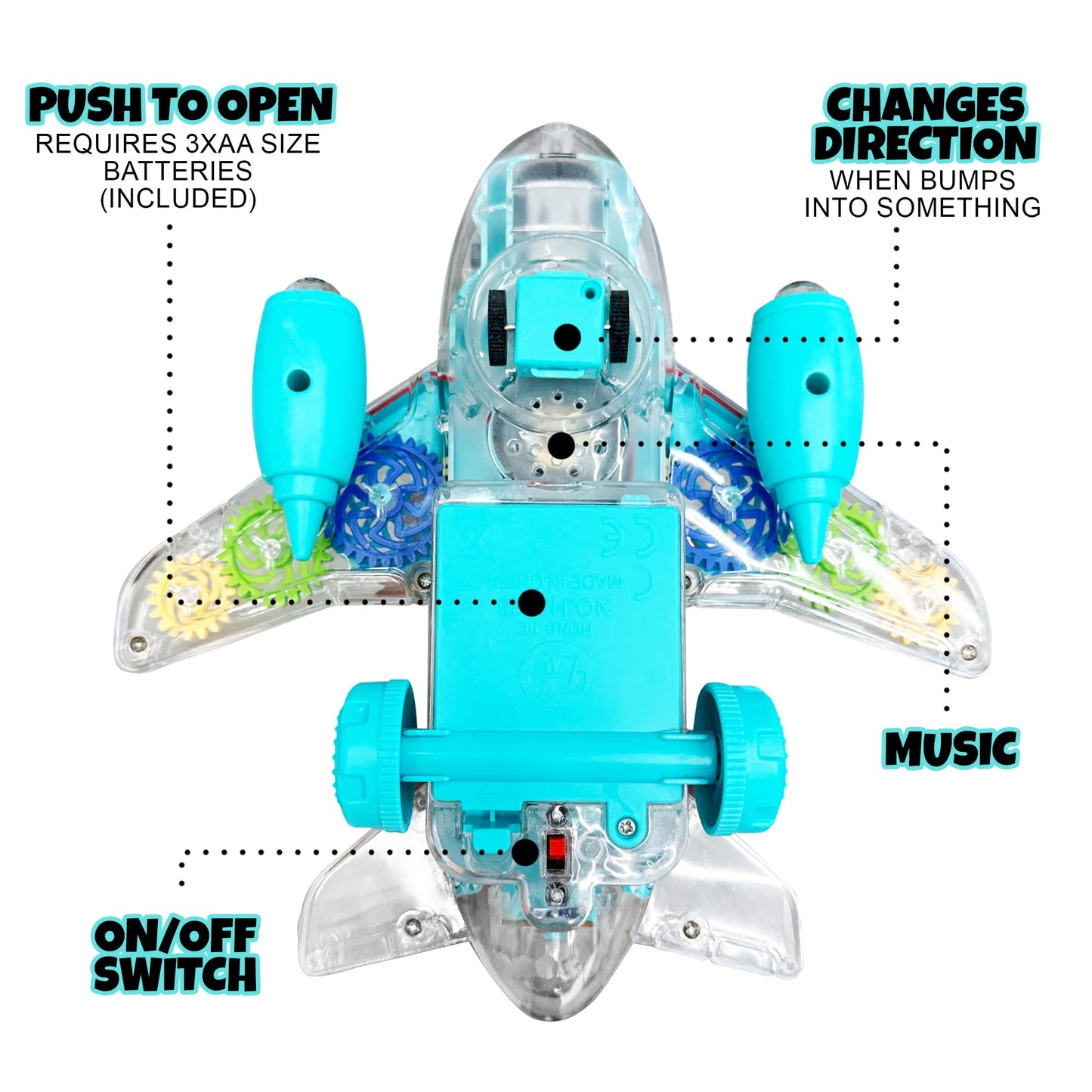 ArtCreativity Light Up Transparent Airplane & Car Toys: Bump and Go Fun with Moving Gears, Music, LED Effects, Ages 3+, Great Birthday Gift Ideas (2PC Set)
