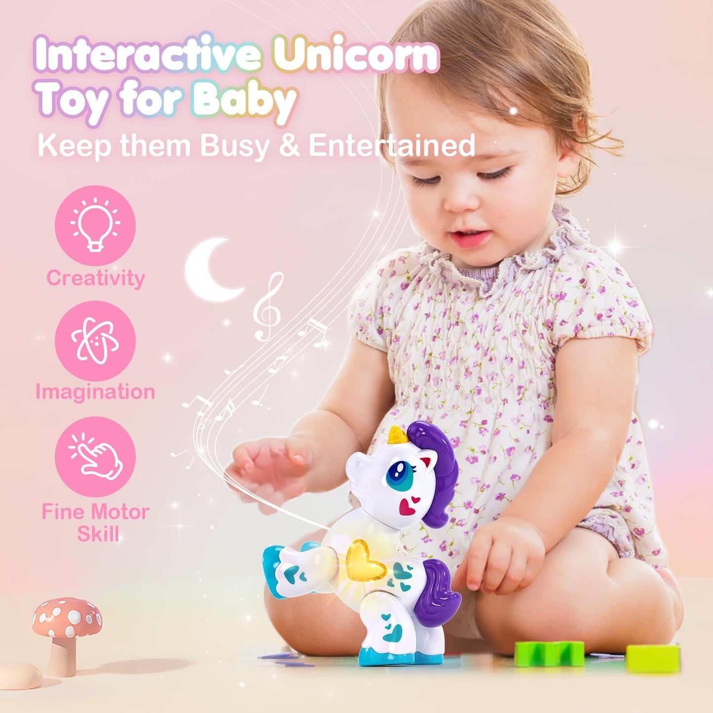 hahaland Unicorn Toys for 18-24 Month Old Girl, Light Up Musical Toddler Toys 1-2 Years, First Birthday Gifts for 1+ Year Old Baby Girl