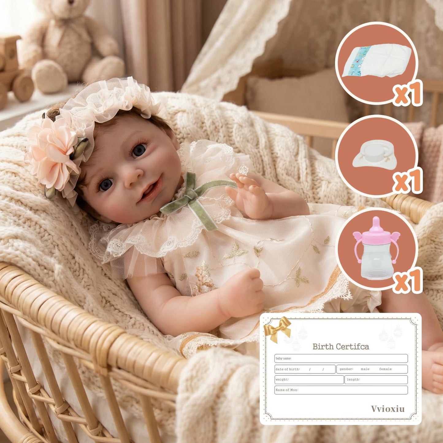 Vvioxiu Lifelike Reborn Baby Dolls, 20 inch Realistic Cute Soft Vinyl Realistic Newborn Baby Doll Poseable Real Life Baby Dolls with Accessories for 3+ Years Old Gifts